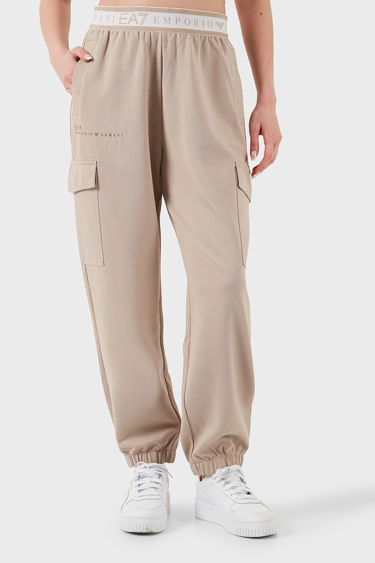 EA7 Regular Fit Normal Bel Ribanalı Paça Logolu Jogger Kadın Pantolon 7W000282 AF12501 U6155 BEJ - 5