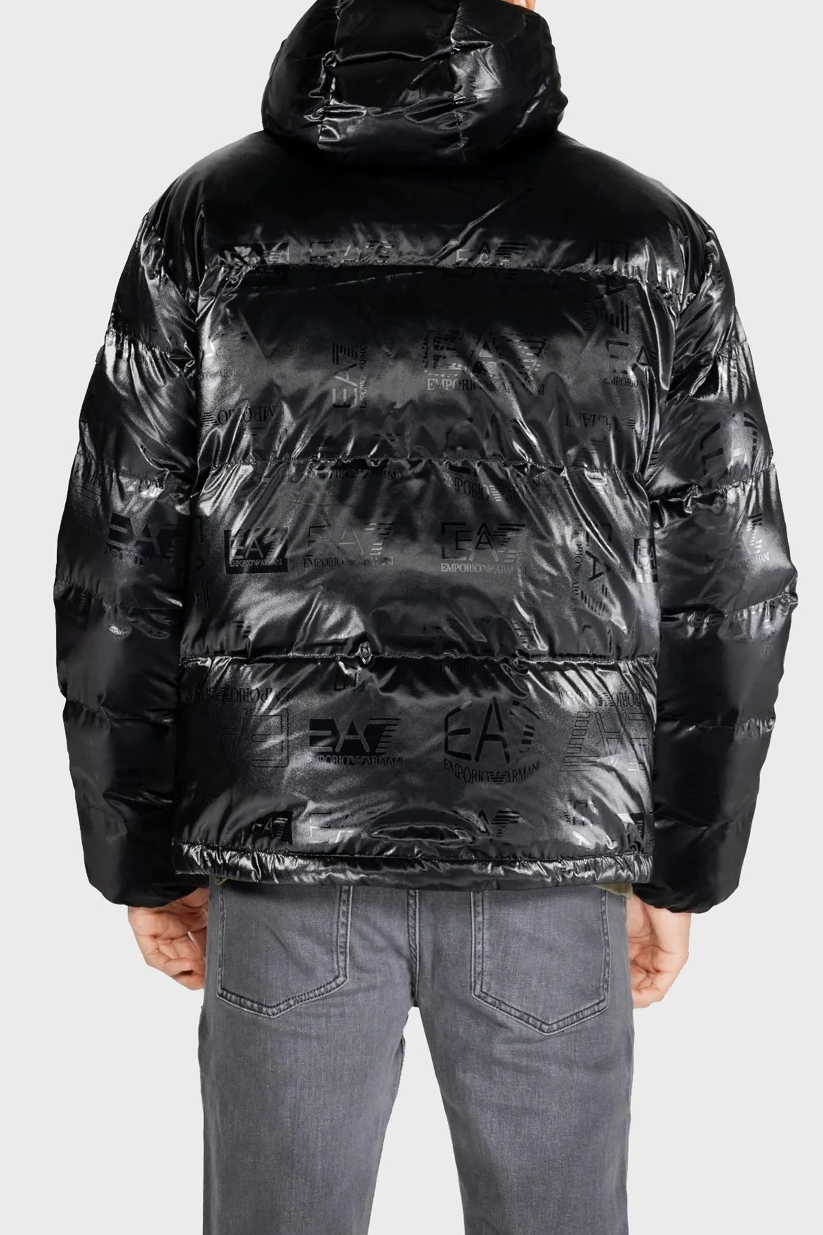 EA7 Regular Fit Parlak Görünümlü Kapüşonlu Şişme Erkek Mont 6DPB34 PNHMZ 1200 SİYAH - 3