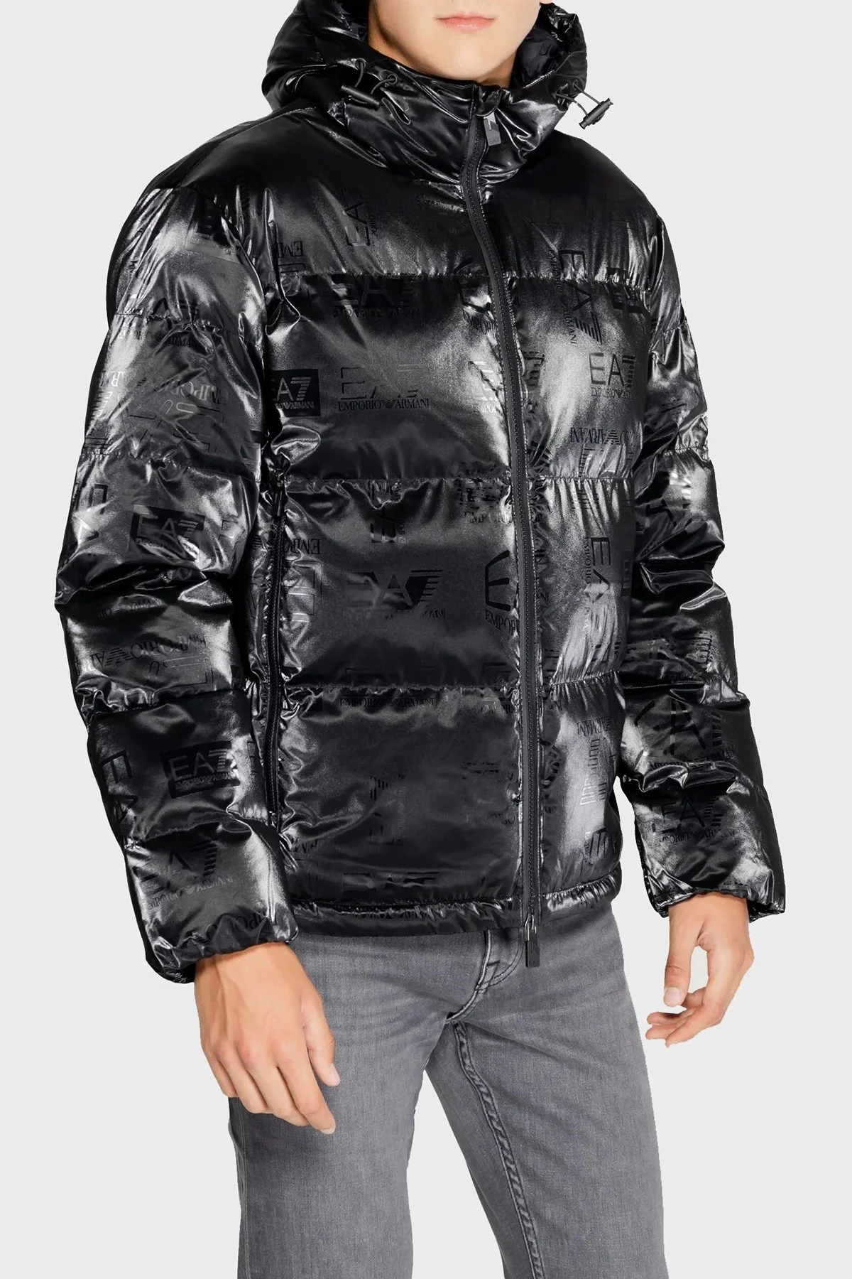 EA7 Regular Fit Parlak Görünümlü Kapüşonlu Şişme Erkek Mont 6DPB34 PNHMZ 1200 SİYAH - 4