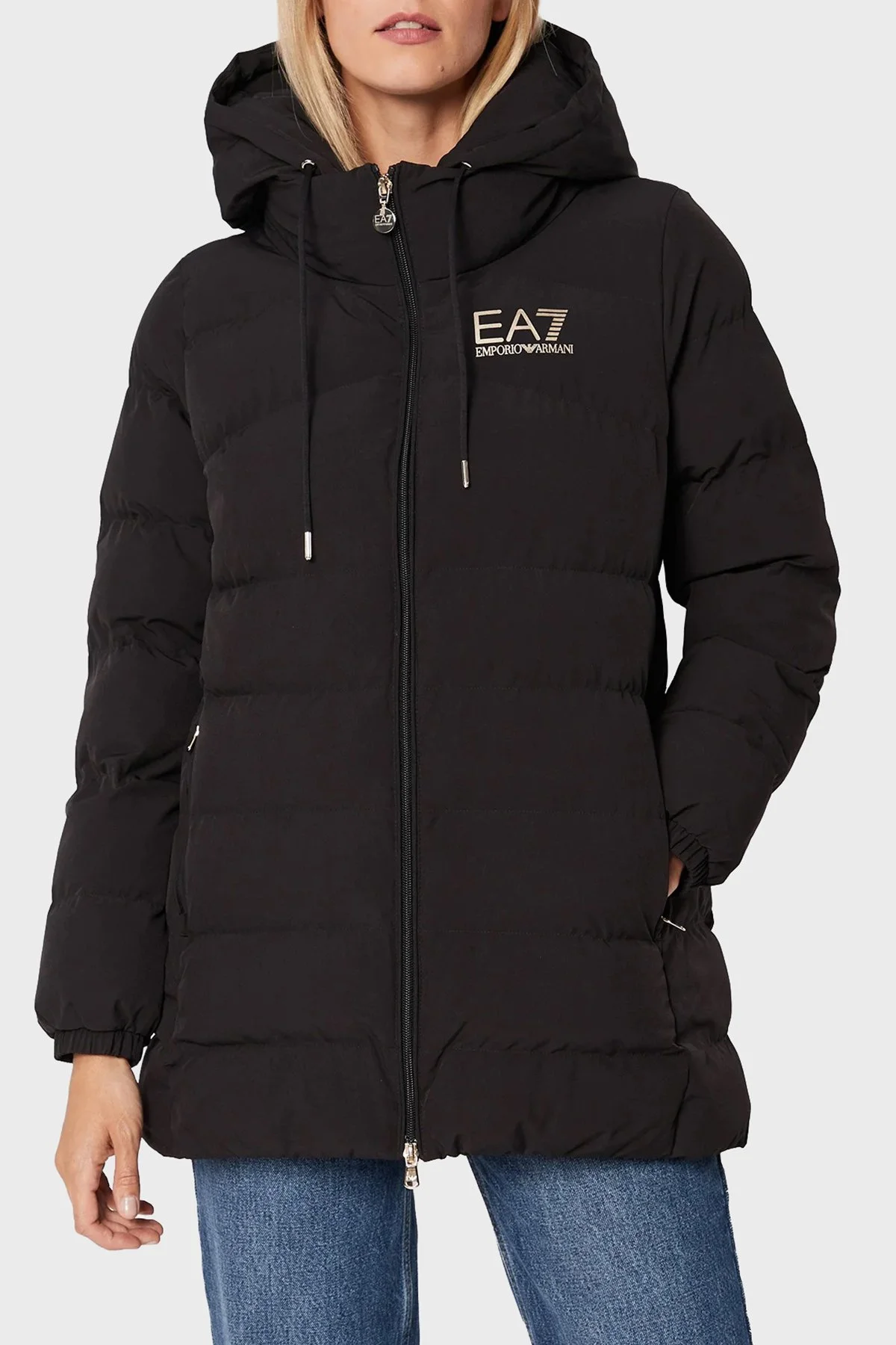 EA7 Regular Fit Rüzgar ve Isı Kaybı Korumalı Çıkarılabilir Kapüşonlu Uzun Kadın Mont 6LTK09 TN5VZ 0200 SİYAH - 1