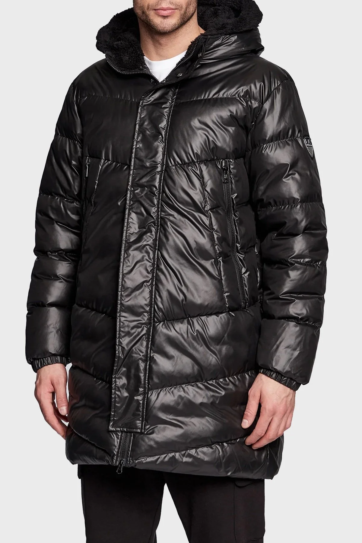 EA7 Regular Fit Suni Kürk Kapüşonlu Uzun Şişme Erkek Mont 6LPK01 PN3BZ 1200 SİYAH - 1