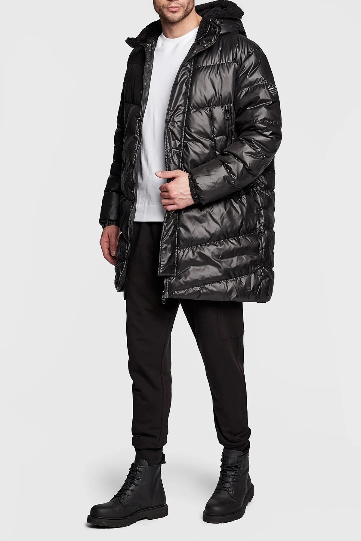 EA7 Regular Fit Suni Kürk Kapüşonlu Uzun Şişme Erkek Mont 6LPK01 PN3BZ 1200 SİYAH - 3