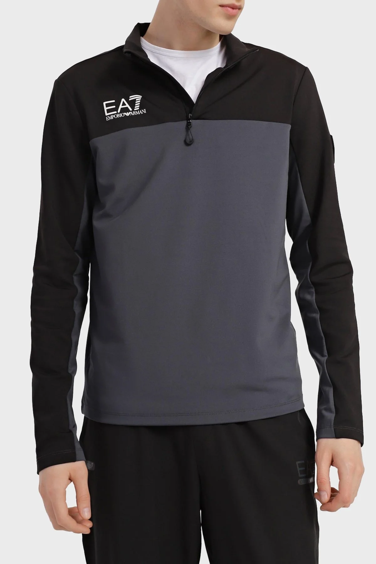 EA7 Regular Fit Yarım Fermuarlı Dik Yaka Kışlık Erkek Sweat 6LPMD1 PJKAZ 1957 SİYAH-LACİVERT - 1