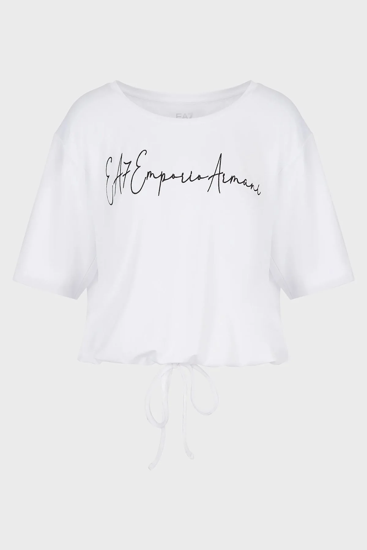 EA7 Relaxed Fit Bağlama Detaylı Bisiklet Yaka Bayan T Shirt 6LTT29 TJDFZ 1100 BEYAZ - 2