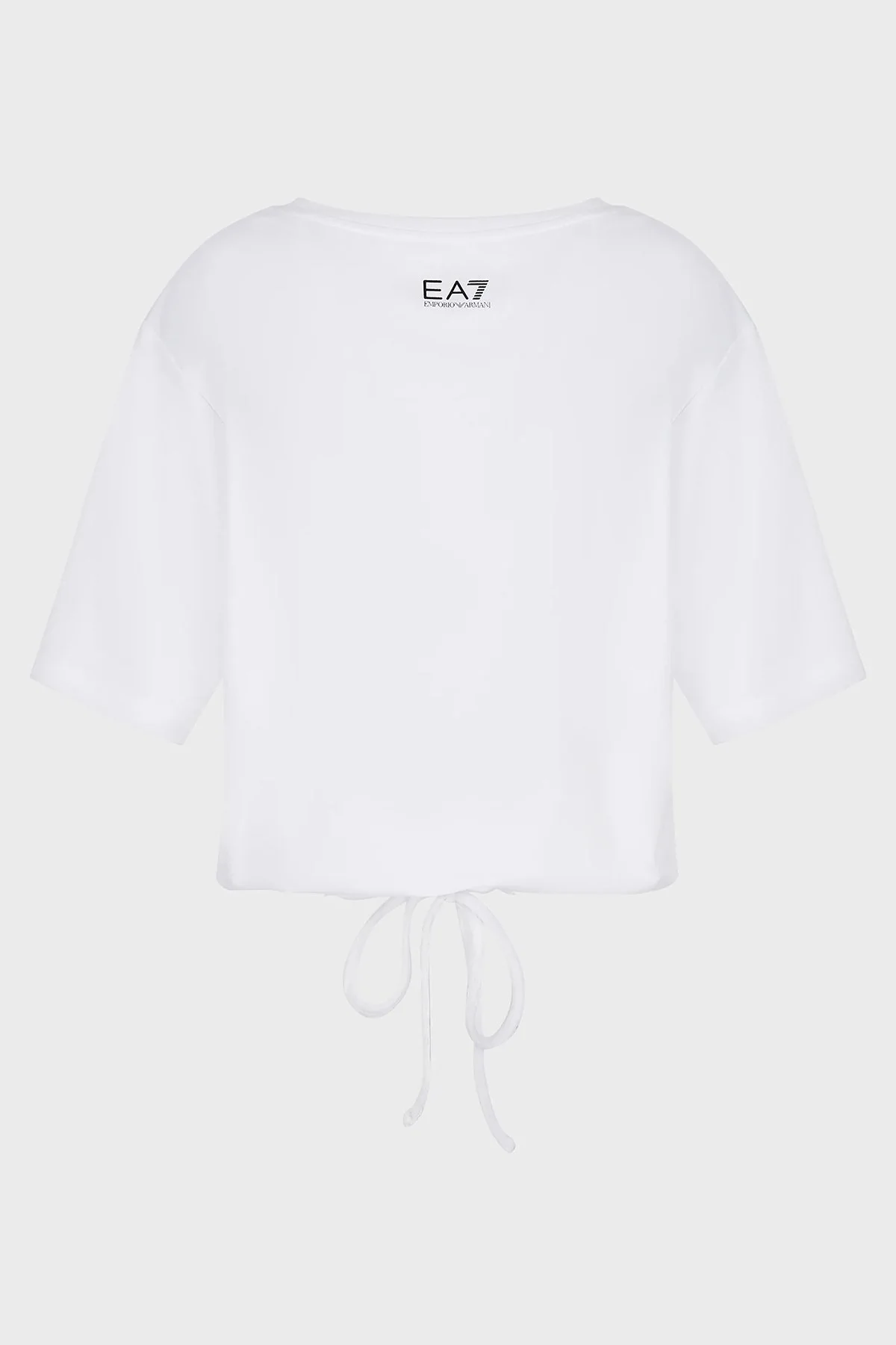 EA7 Relaxed Fit Bağlama Detaylı Bisiklet Yaka Bayan T Shirt 6LTT29 TJDFZ 1100 BEYAZ - 4