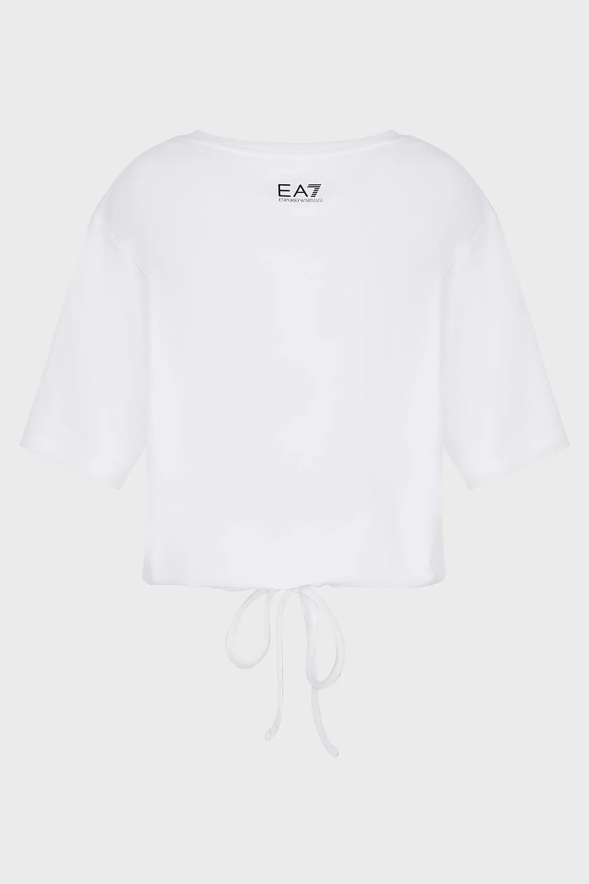 EA7 Relaxed Fit Bağlama Detaylı Bisiklet Yaka Kadın T Shirt 6LTT29 TJDFZ 1100 BEYAZ - 4