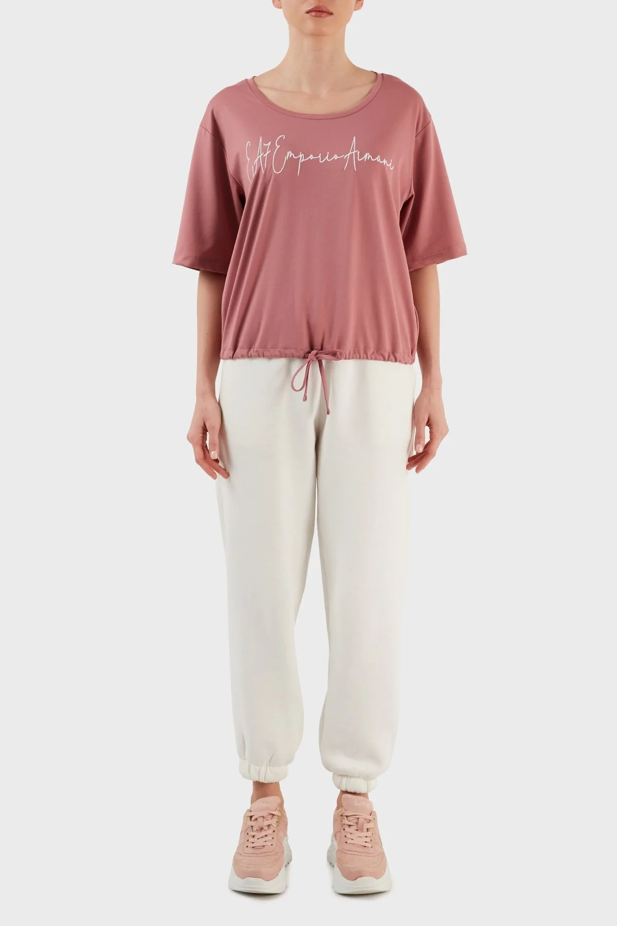 EA7 Relaxed Fit Bağlama Detaylı Bisiklet Yaka Bayan T Shirt 6LTT29 TJDFZ 1438 GÜL KURUSU - 4