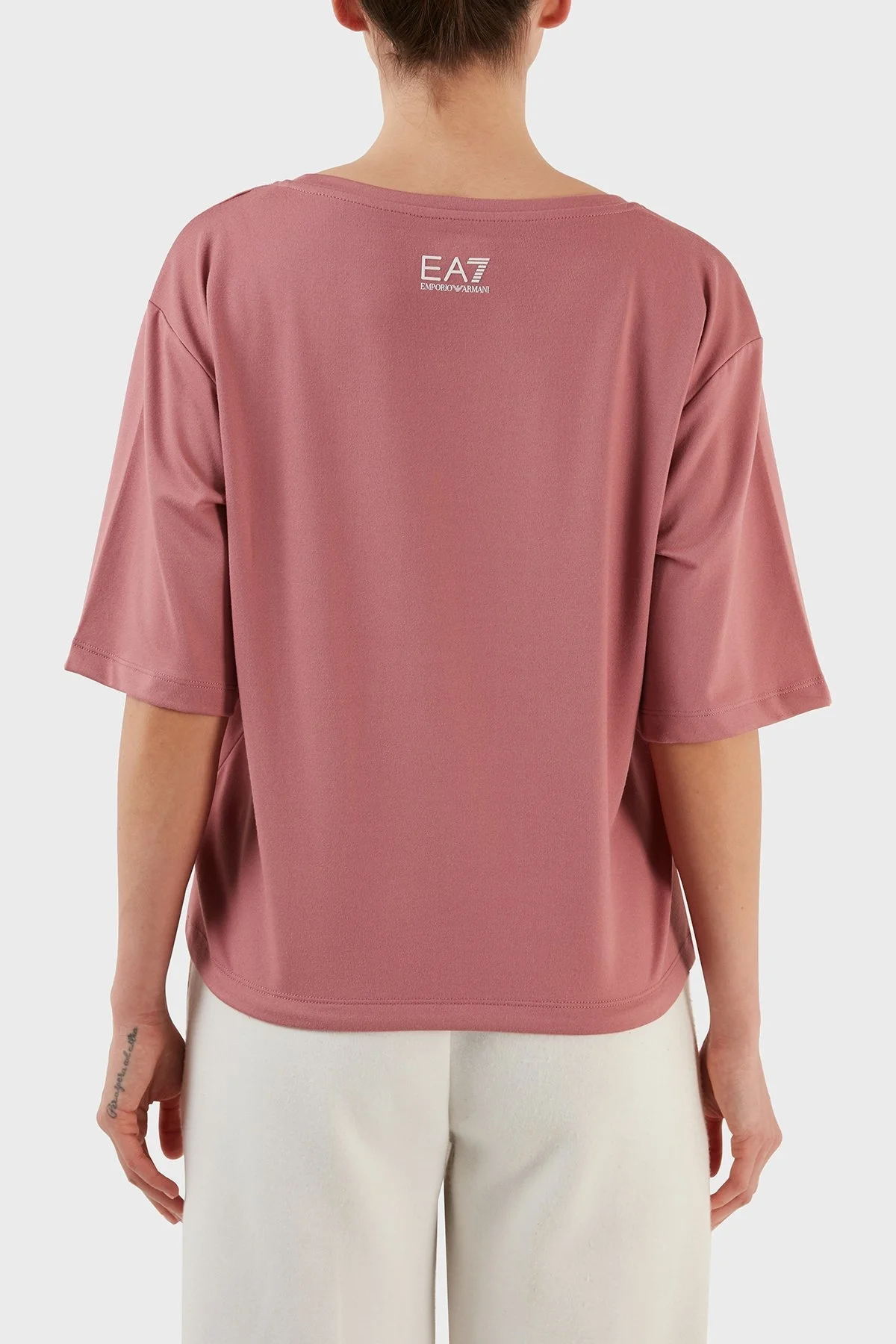 EA7 Relaxed Fit Bağlama Detaylı Bisiklet Yaka Bayan T Shirt 6LTT29 TJDFZ 1438 GÜL KURUSU - 5