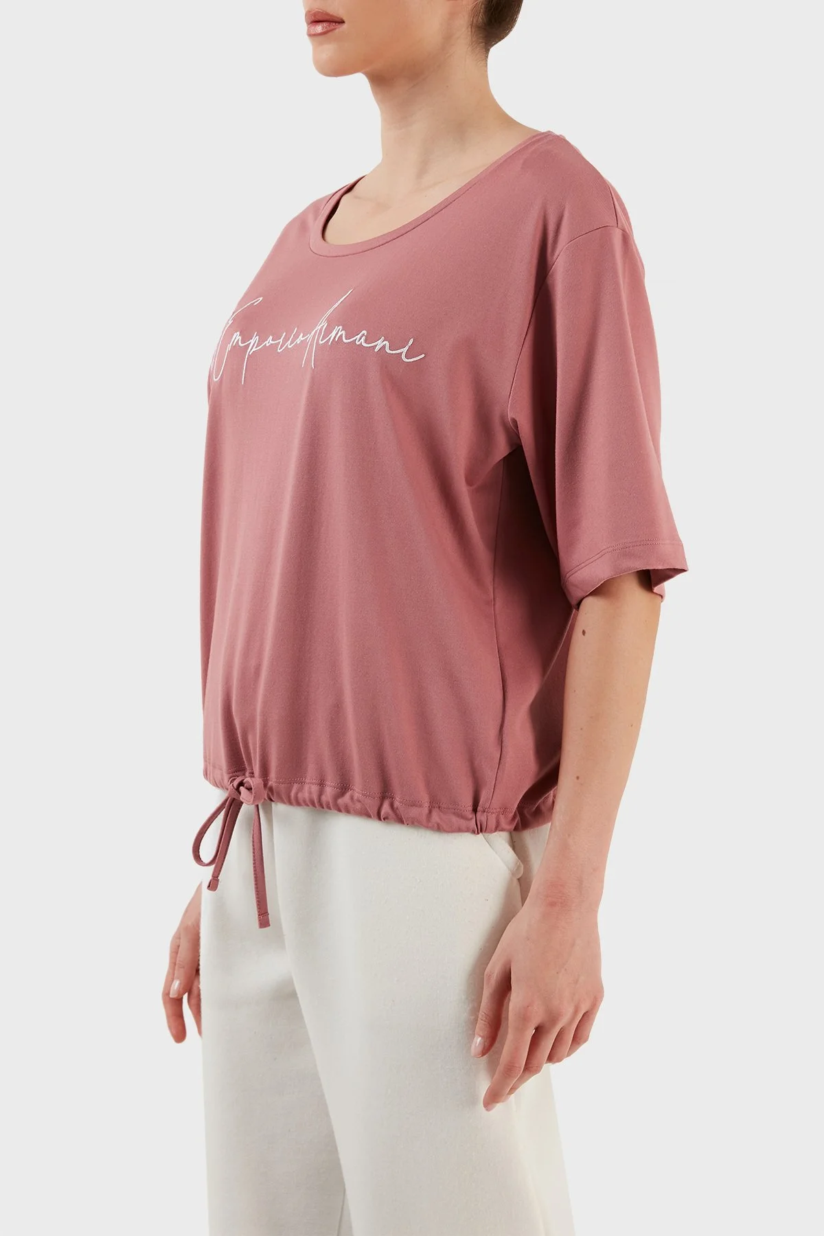 EA7 Relaxed Fit Bağlama Detaylı Bisiklet Yaka Kadın T Shirt 6LTT29 TJDFZ 1438 GÜL KURUSU - 3