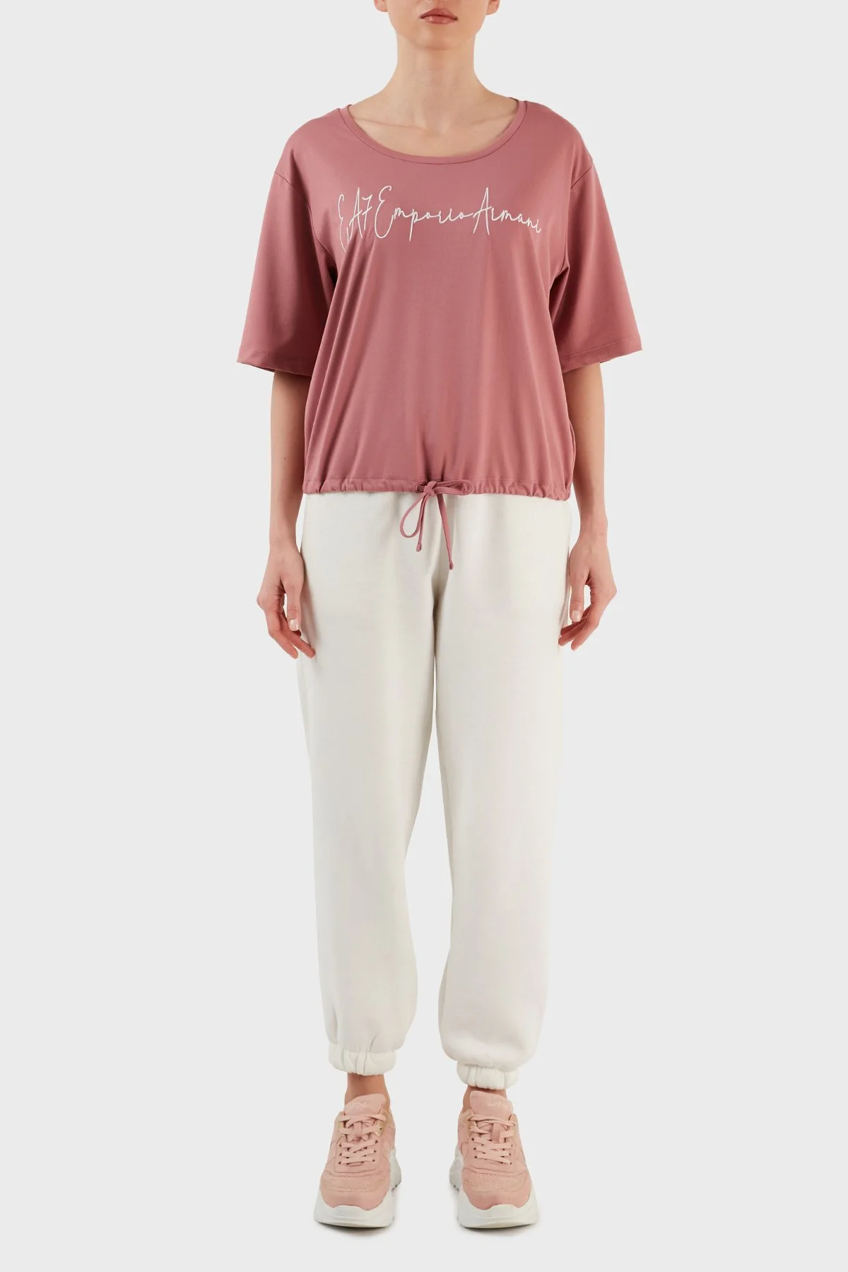 EA7 Relaxed Fit Bağlama Detaylı Bisiklet Yaka Kadın T Shirt 6LTT29 TJDFZ 1438 GÜL KURUSU - 4
