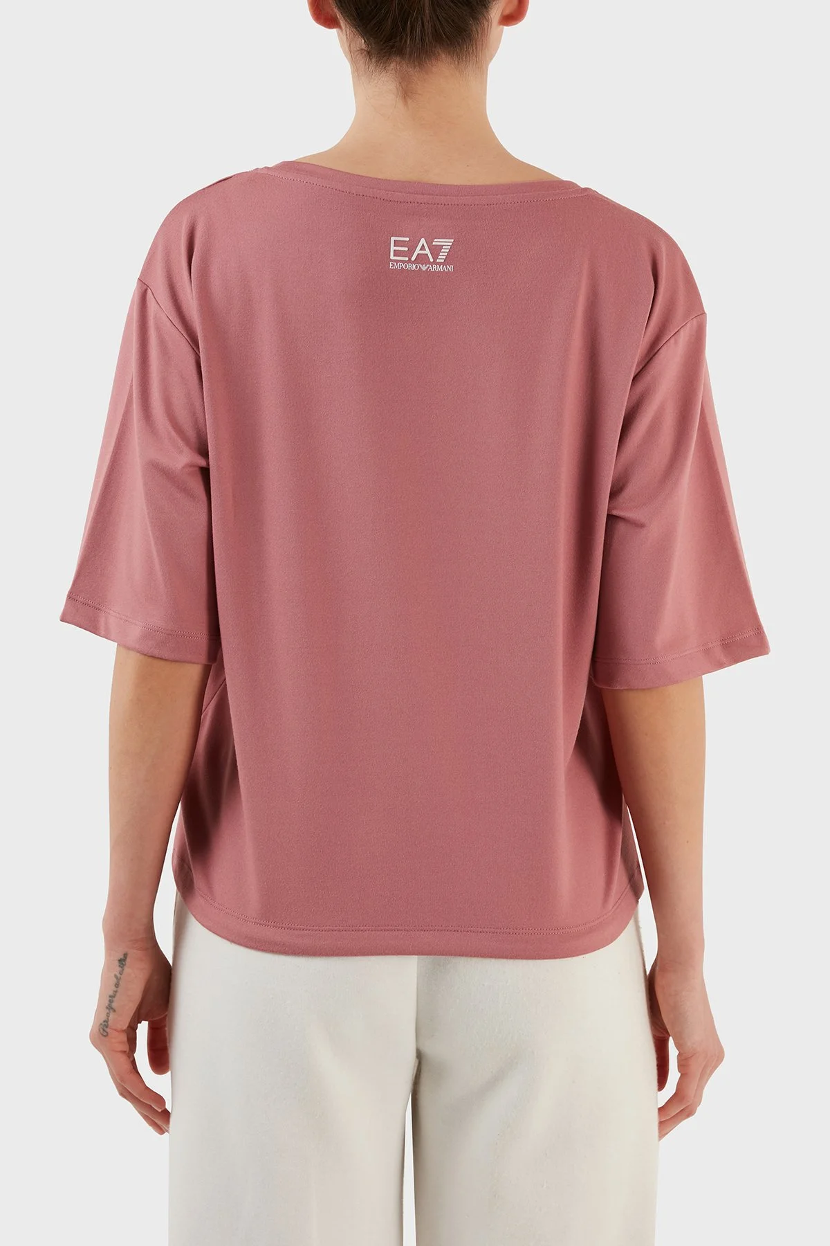 EA7 Relaxed Fit Bağlama Detaylı Bisiklet Yaka Kadın T Shirt 6LTT29 TJDFZ 1438 GÜL KURUSU - 5