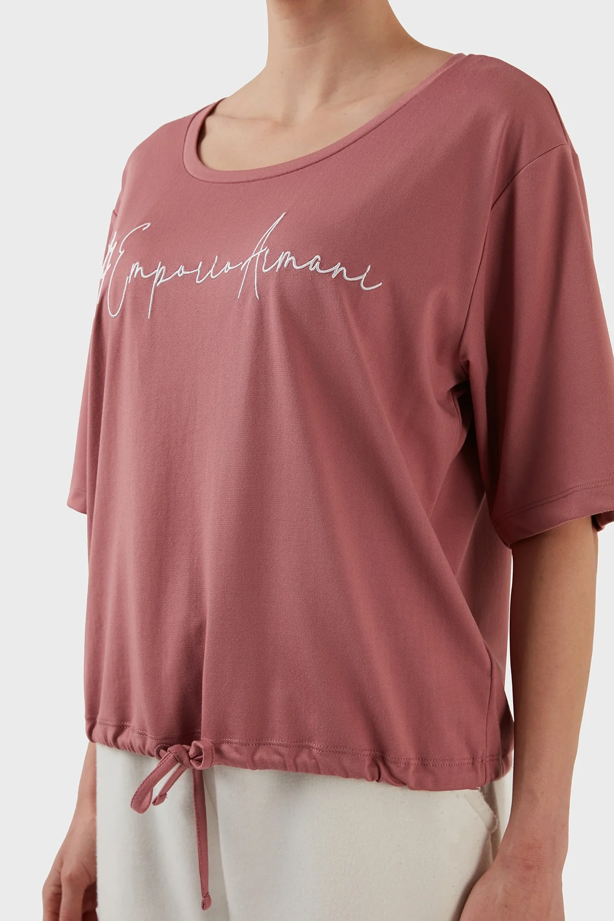 EA7 Relaxed Fit Bağlama Detaylı Bisiklet Yaka Kadın T Shirt 6LTT29 TJDFZ 1438 GÜL KURUSU - 6