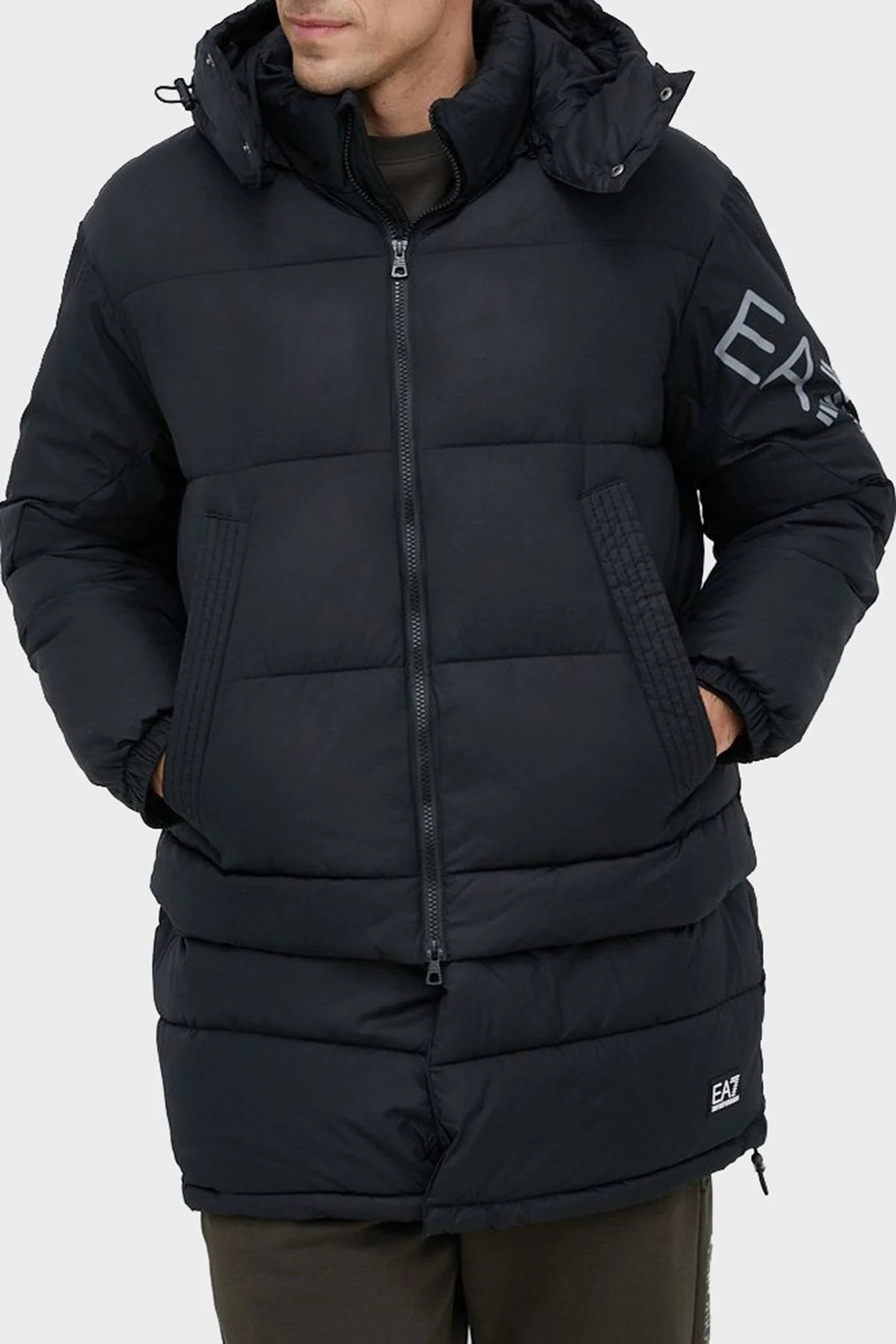 EA7 Rüzgar Geçirmez Çıkarılabilir Kapüşonlu Şişme Erkek Mont 6LPK03 PNADZ 1200 SİYAH - 1
