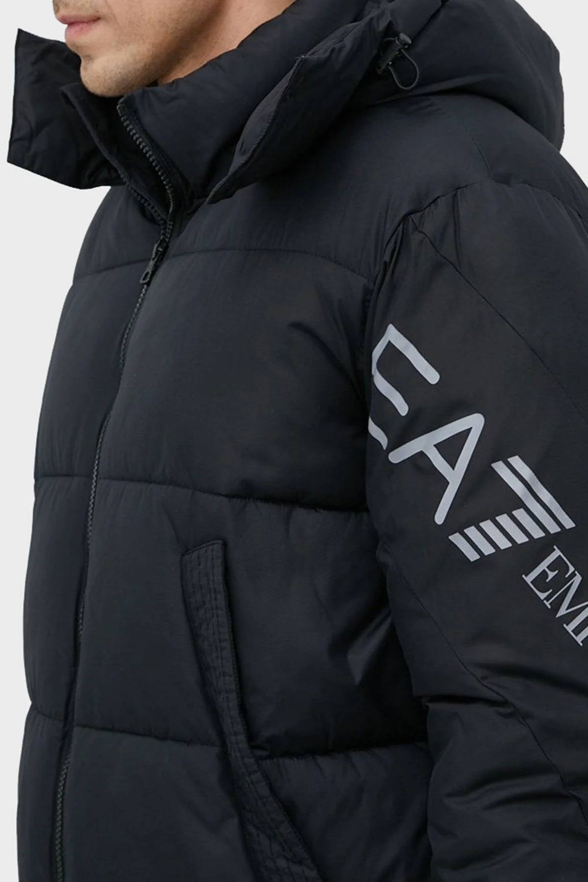 EA7 Rüzgar Geçirmez Çıkarılabilir Kapüşonlu Şişme Erkek Mont 6LPK03 PNADZ 1200 SİYAH - 6