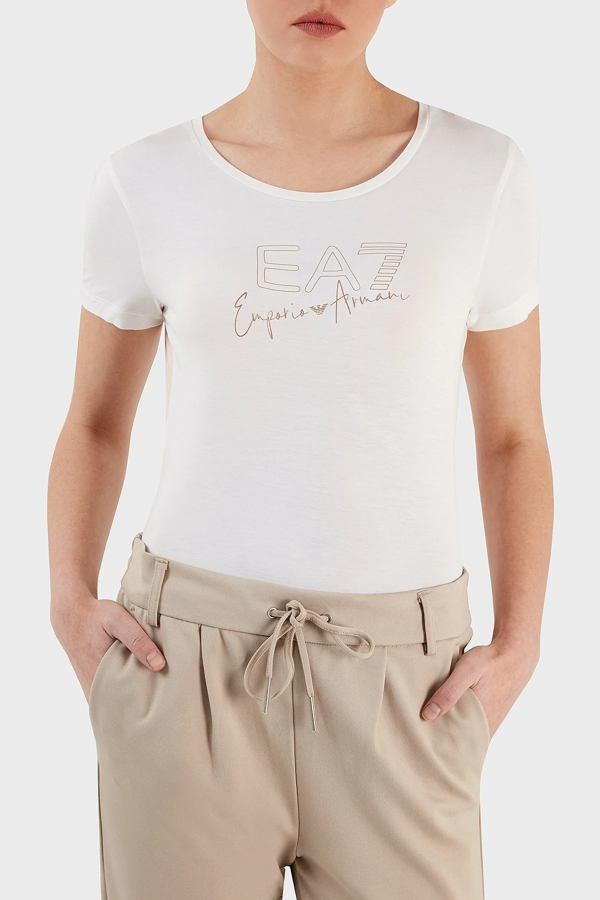 EA7 Slim Fit Bisiklet Yaka Bayan T Shirt 3RTT21 TJKMZ 1100 BEYAZ - 1