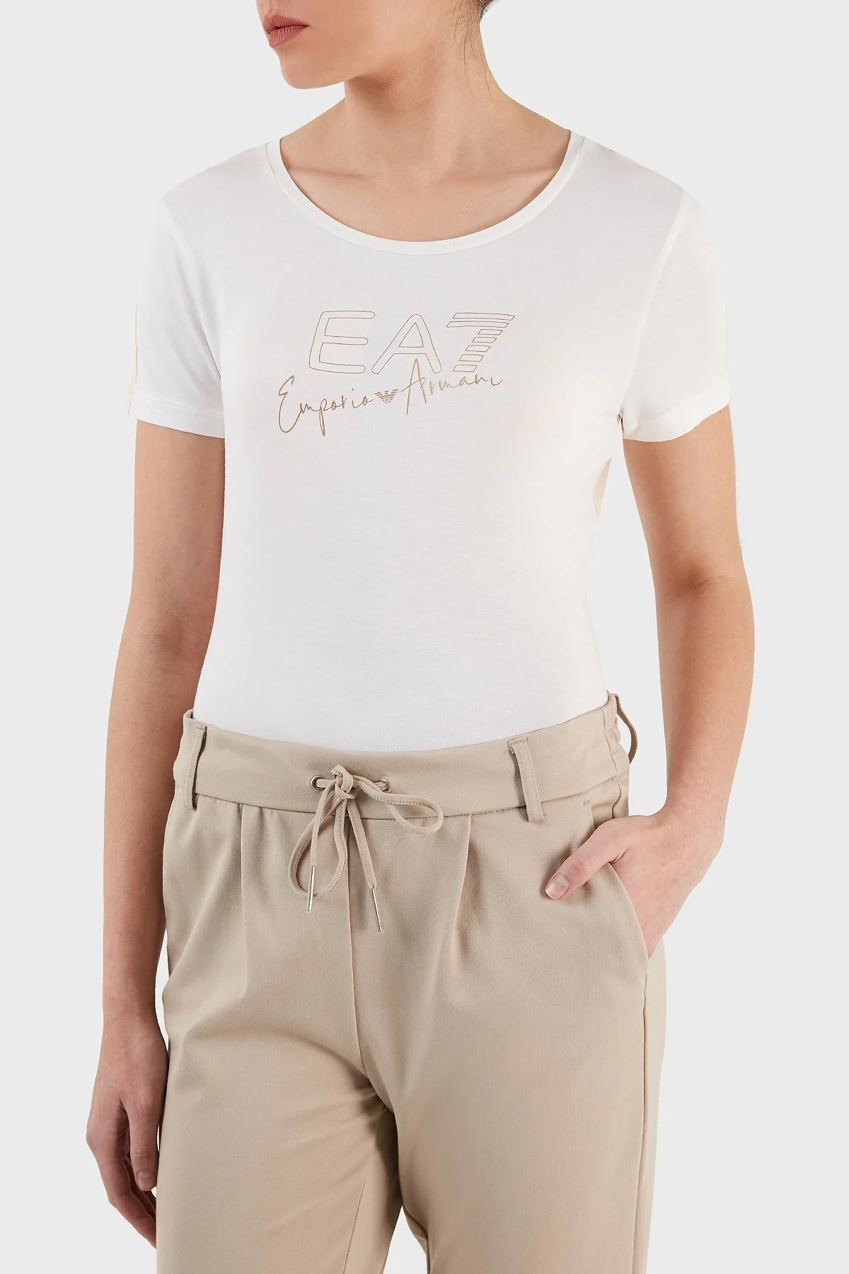 EA7 Slim Fit Bisiklet Yaka Bayan T Shirt 3RTT21 TJKMZ 1100 BEYAZ - 2