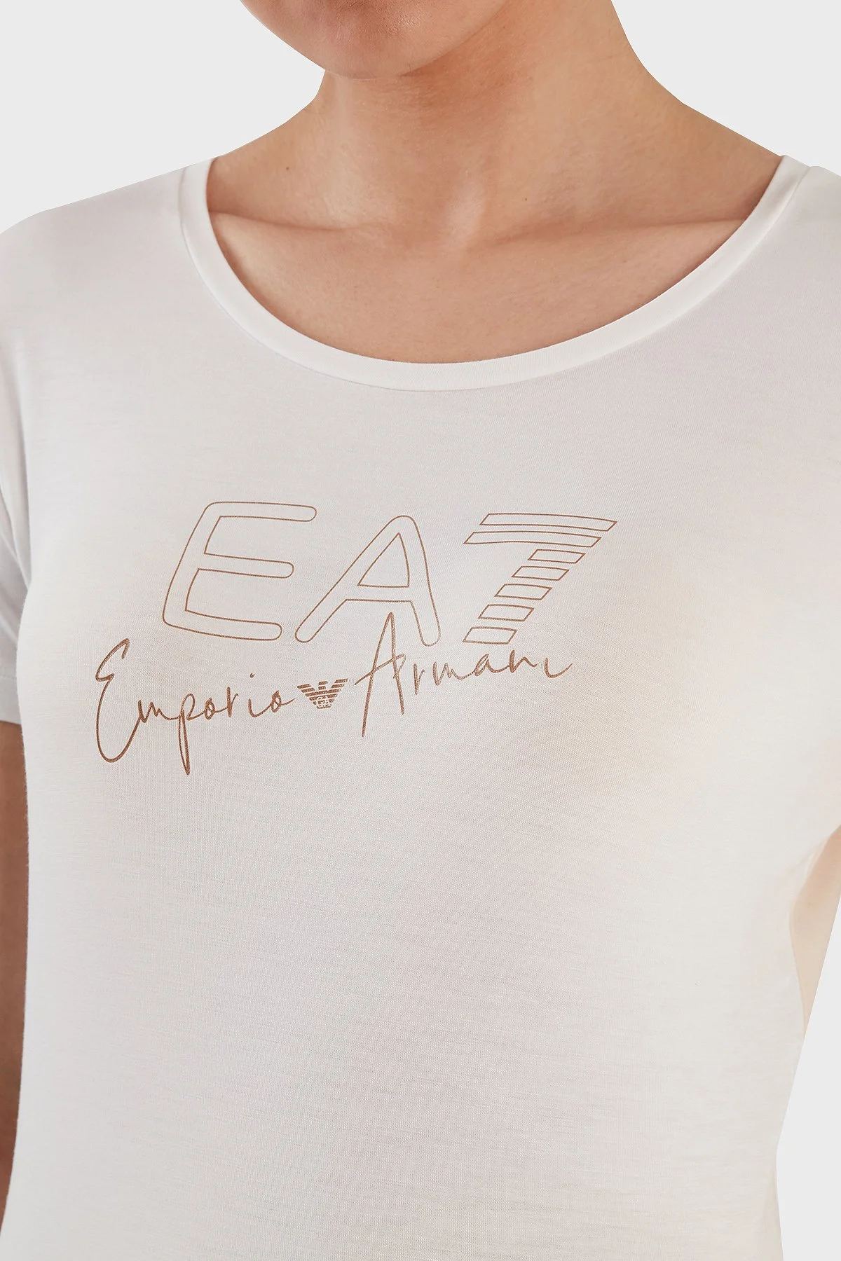 EA7 Slim Fit Bisiklet Yaka Kadın T Shirt 3RTT21 TJKMZ 1100 BEYAZ - 4