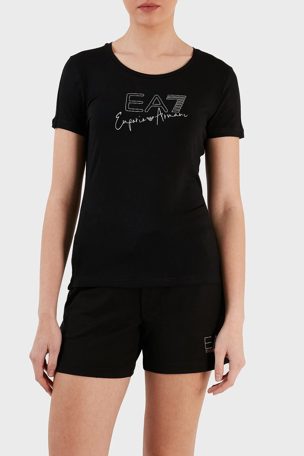 EA7 Slim Fit Bisiklet Yaka Bayan T Shirt 3RTT21 TJKMZ 1200 SİYAH - 1