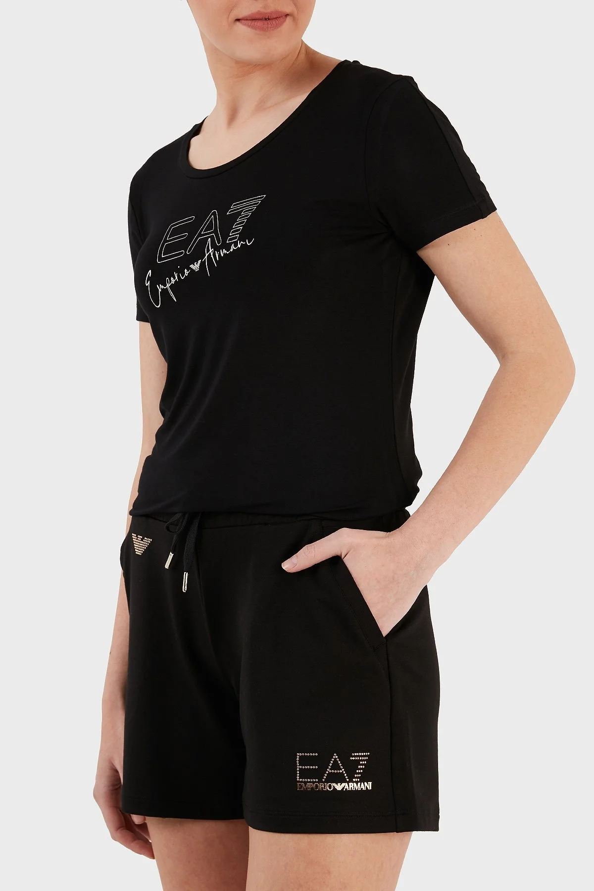 EA7 Slim Fit Bisiklet Yaka Bayan T Shirt 3RTT21 TJKMZ 1200 SİYAH - 2