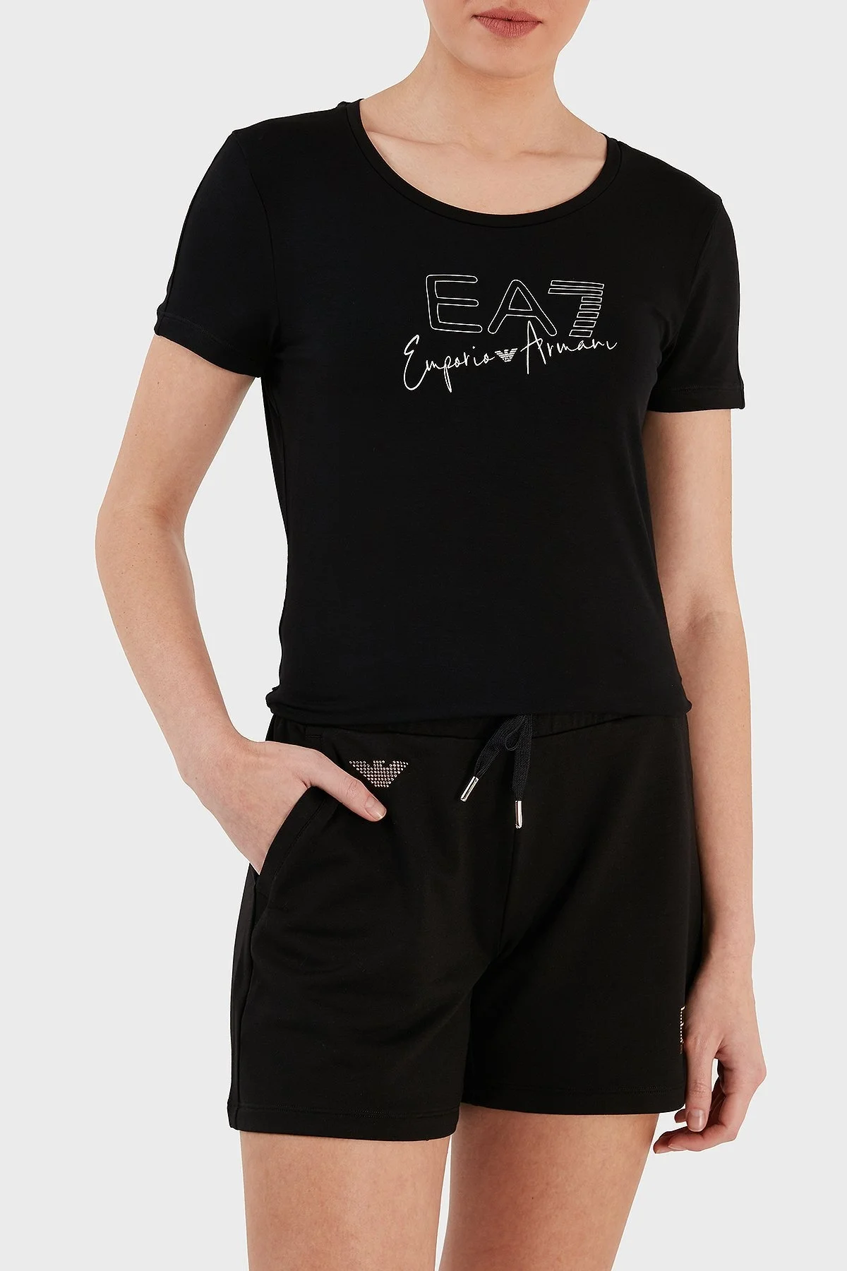 EA7 Slim Fit Bisiklet Yaka Bayan T Shirt 3RTT21 TJKMZ 1200 SİYAH - 3