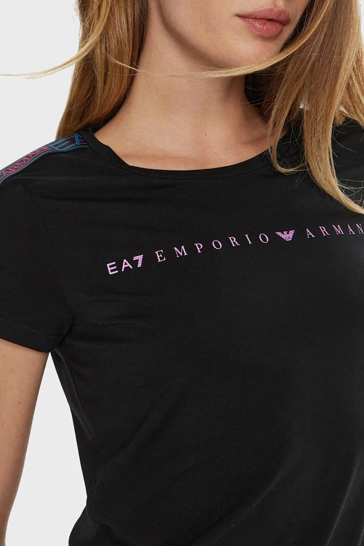 EA7 Slim Fit Bisiklet Yaka Bayan T Shirt 6DTT03 TJKUZ 1200 SİYAH - 4