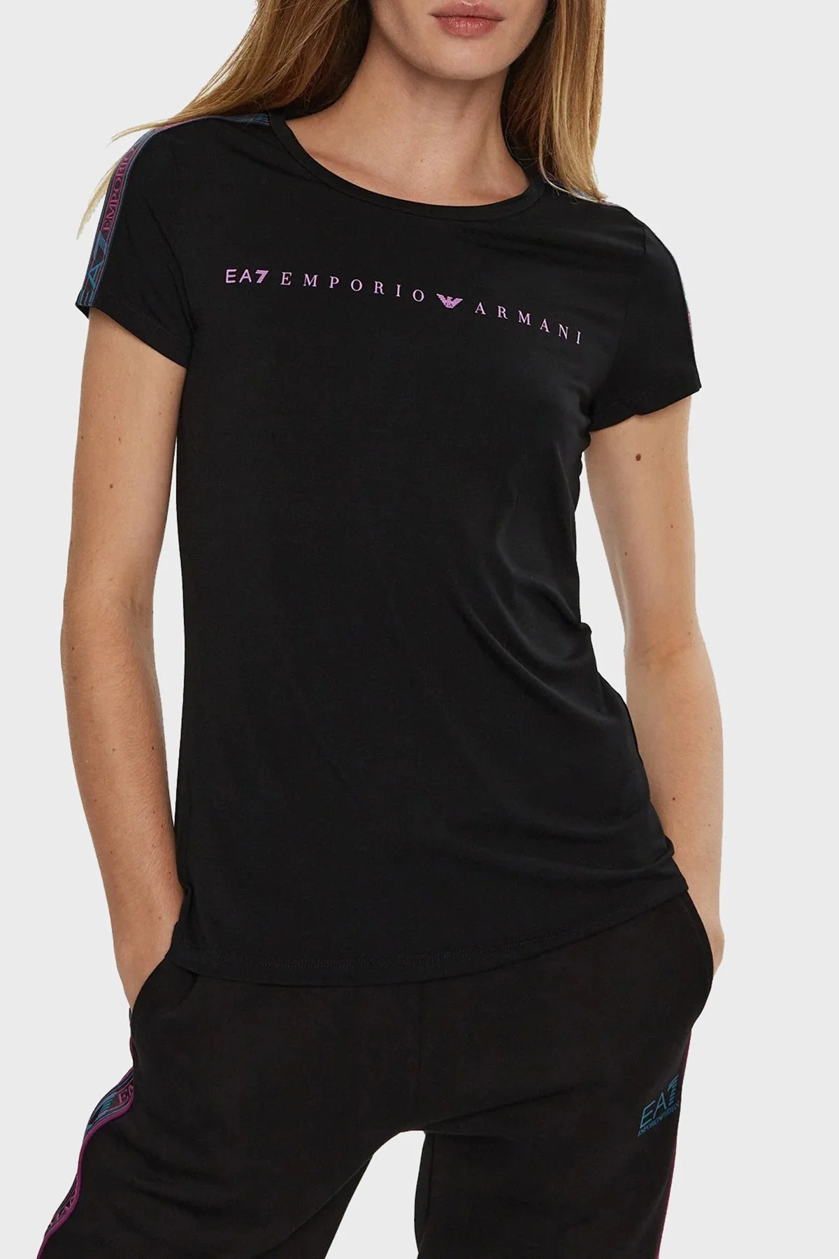 EA7 Slim Fit Bisiklet Yaka Kadın T Shirt 6DTT03 TJKUZ 1200 SİYAH - 1