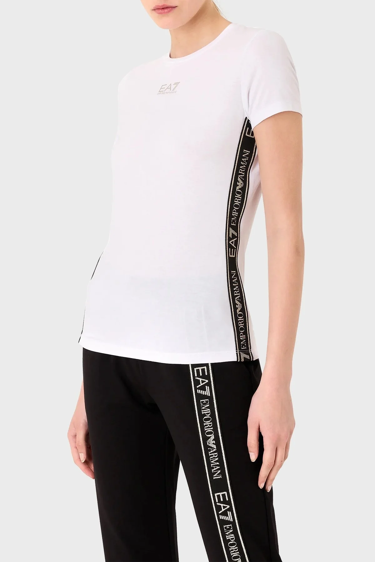 EA7 Slim Fit Bisiklet Yaka Bayan T Shirt 6RTT25 TJKUZ 1100 BEYAZ - 1