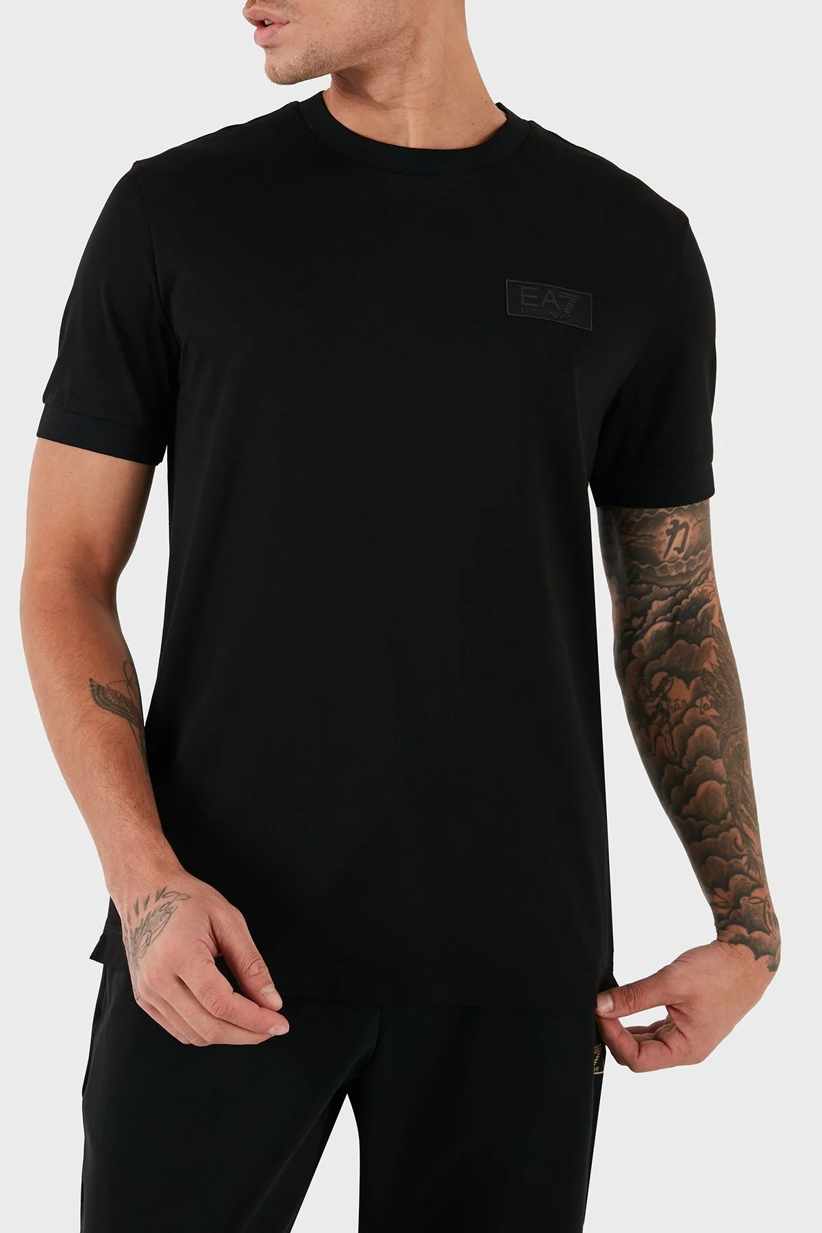 EA7 Slim Fit Bisiklet Yaka Logolu Erkek T Shirt 6DPT18 PJRGZ 1200 SİYAH - 1