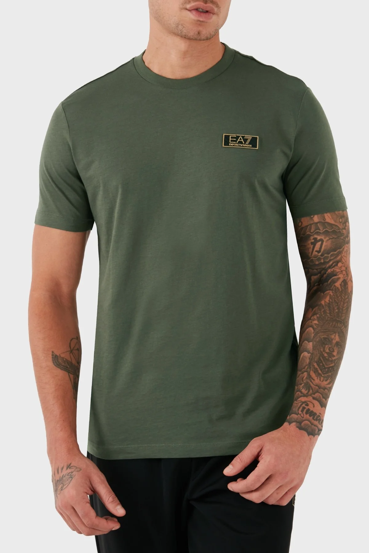 EA7 Slim Fit Bisiklet Yaka Logolu Erkek T Shirt 7M000021 AF10170 U8100 HAKİ - 1