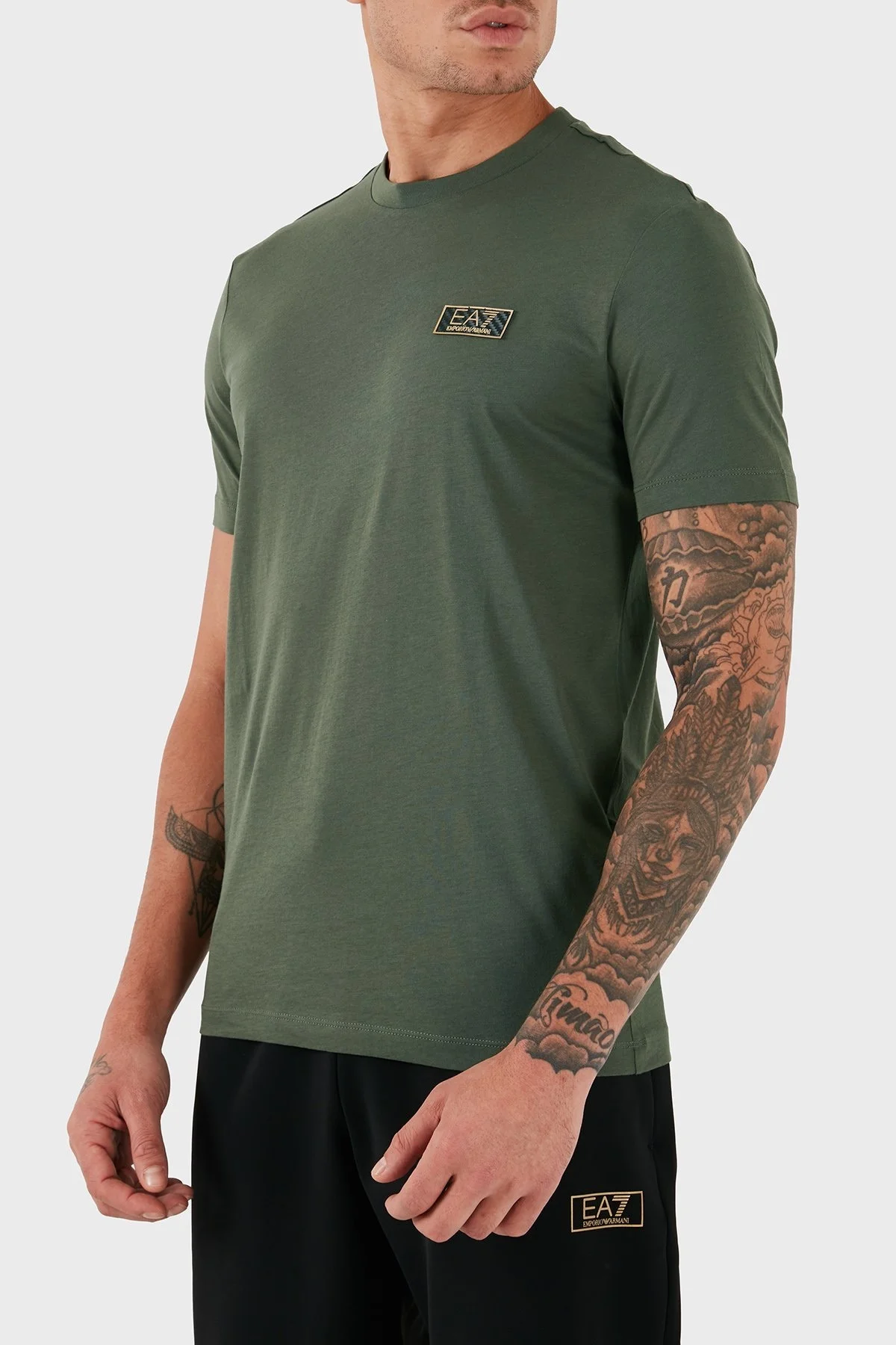 EA7 Slim Fit Bisiklet Yaka Logolu Erkek T Shirt 7M000021 AF10170 U8100 HAKİ - 4