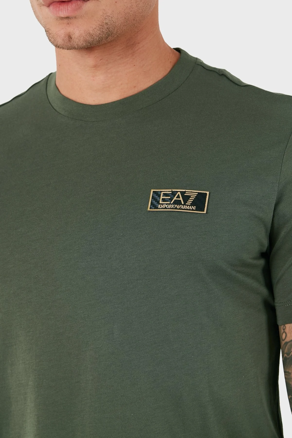 EA7 Slim Fit Bisiklet Yaka Logolu Erkek T Shirt 7M000021 AF10170 U8100 HAKİ - 5