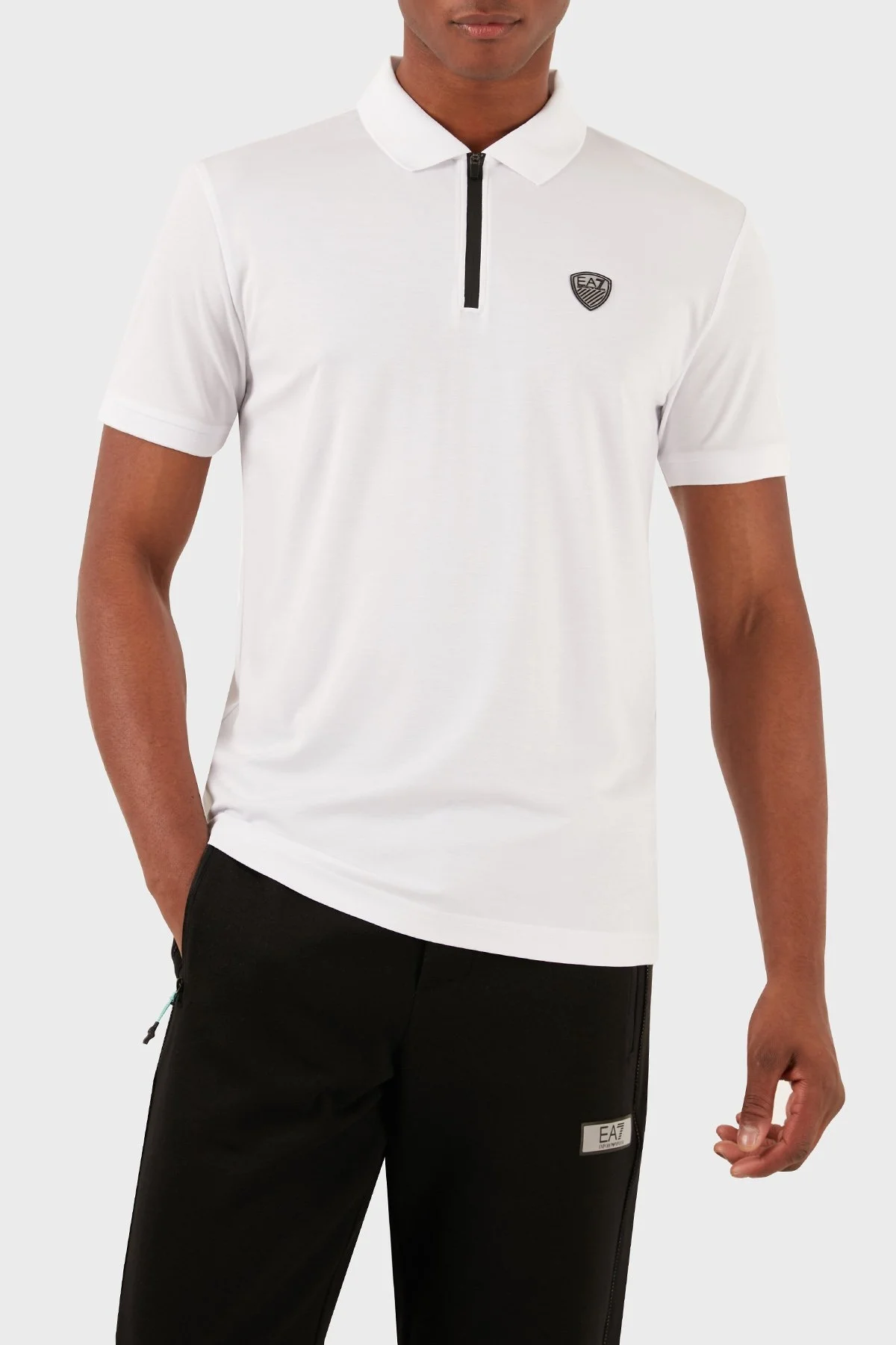 EA7 Slim Fit Fermuarlı Erkek Polo Yaka T Shirt 8NPF13 PJRGZ 1100 BEYAZ - 1
