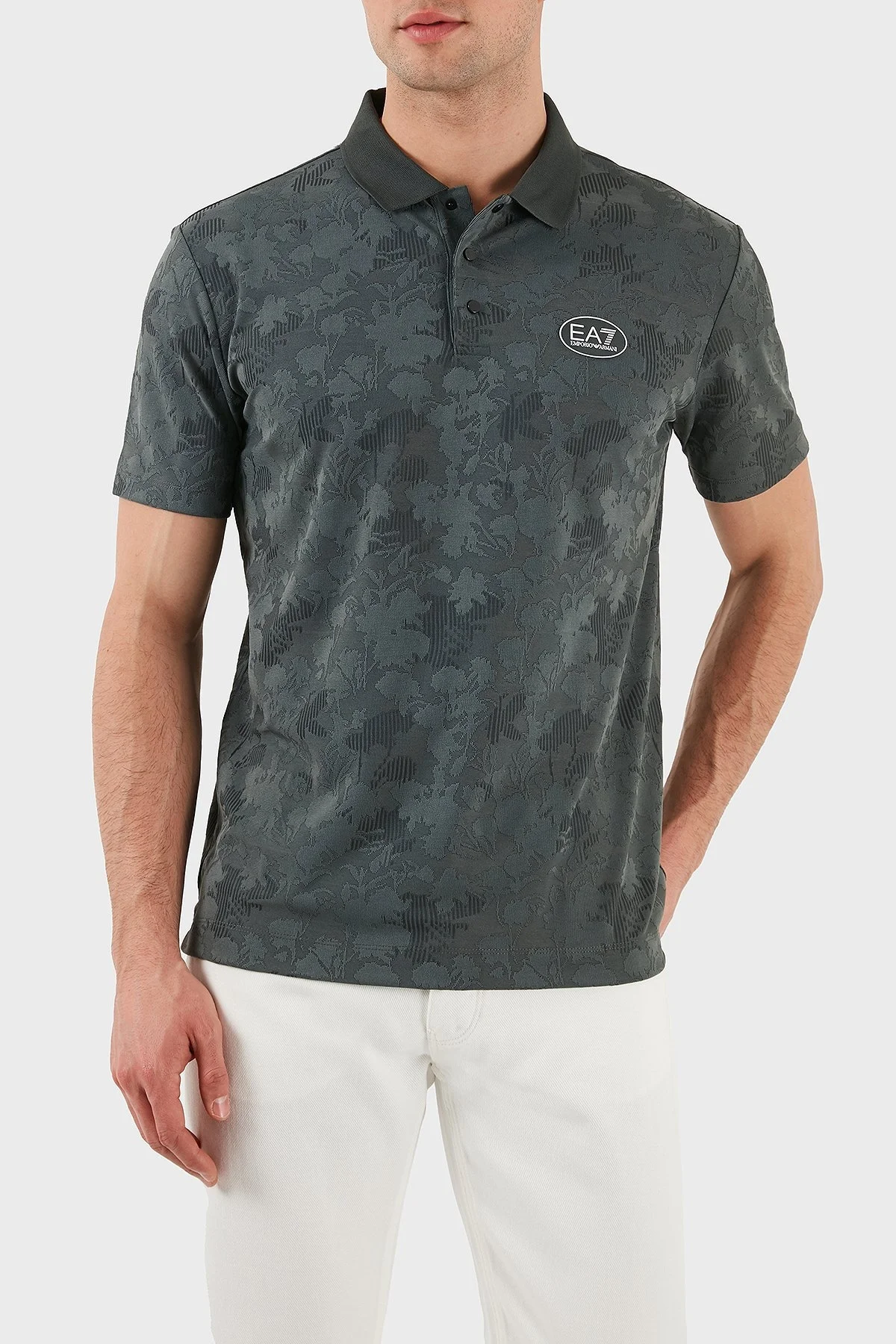 EA7 Slim Fit Jakarlı Düğmeli Erkek Polo Yaka T Shirt 7M000049 AF13917 U8109 HAKİ - 1