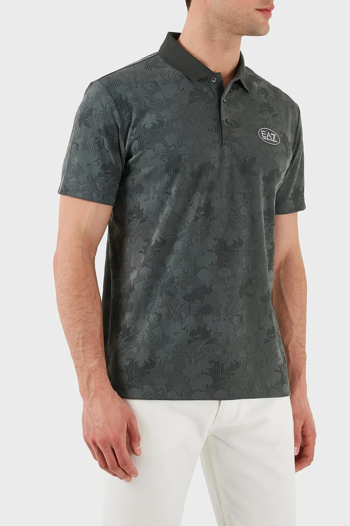 EA7 Slim Fit Jakarlı Düğmeli Erkek Polo Yaka T Shirt 7M000049 AF13917 U8109 HAKİ - 2