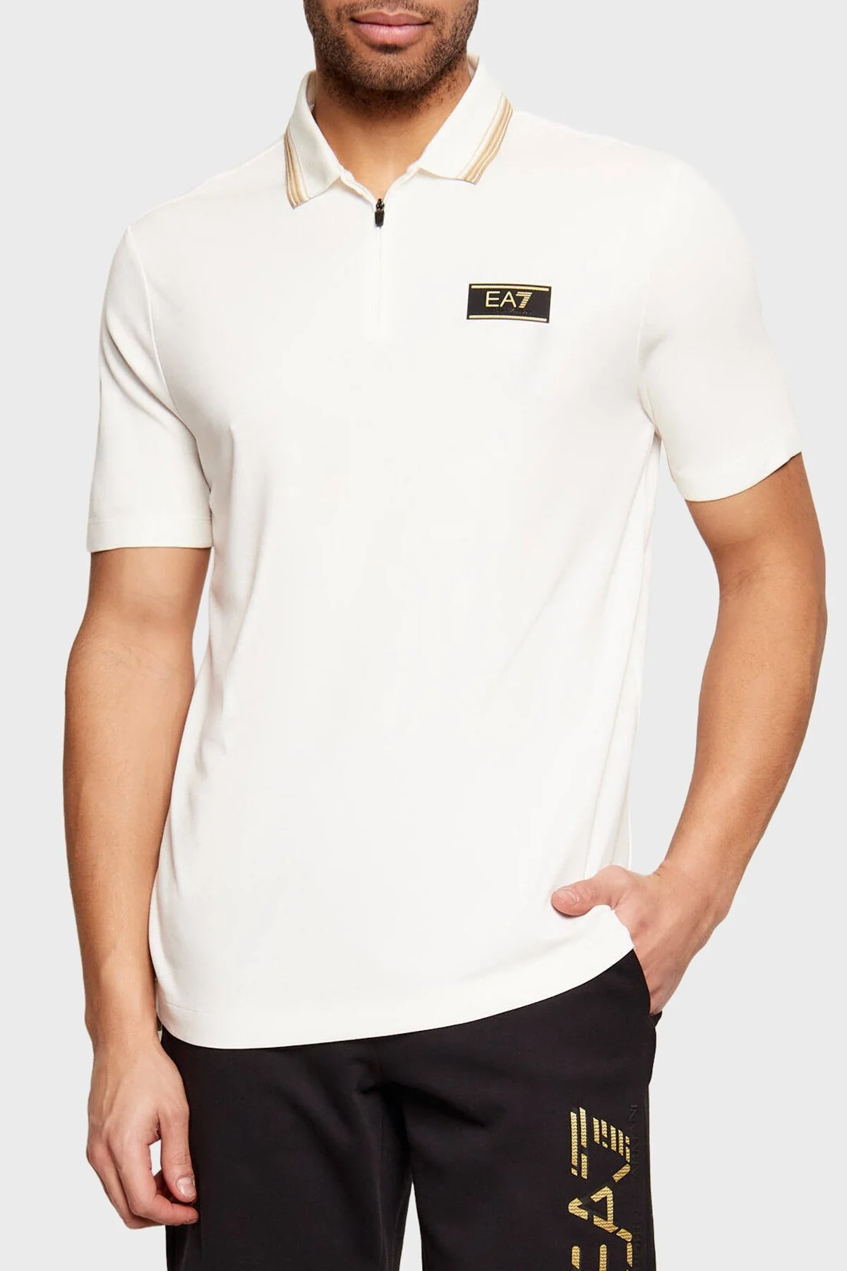 EA7 Slim Fit Logolu Fermuarlı Erkek Polo 7M001333 AF13739 U0004 BEYAZ - 1