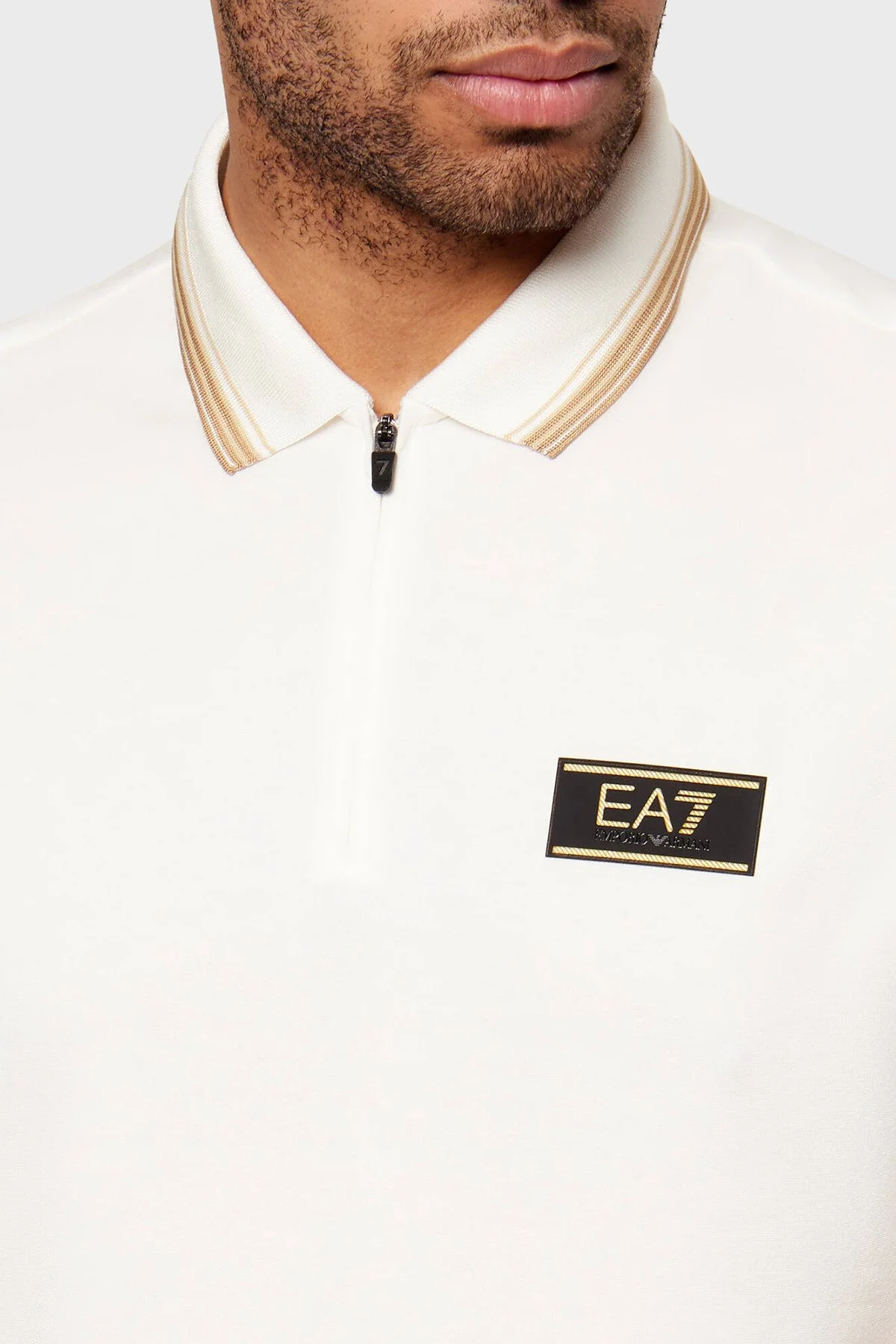 EA7 Slim Fit Logolu Fermuarlı Erkek Polo 7M001333 AF13739 U0004 BEYAZ - 4