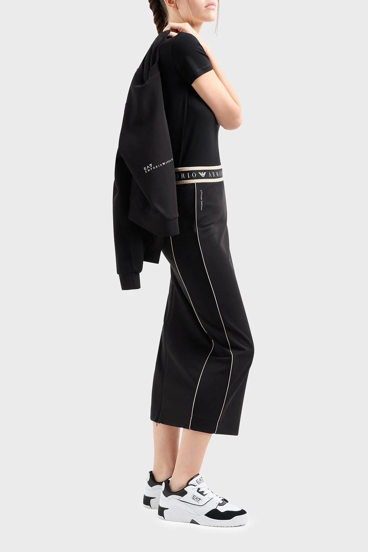 EA7 Streç Logo Yazılı Slim Fit Bisiklet Yaka Bayan T Shirt 7W000274 AF12945 UC001 SİYAH - 2