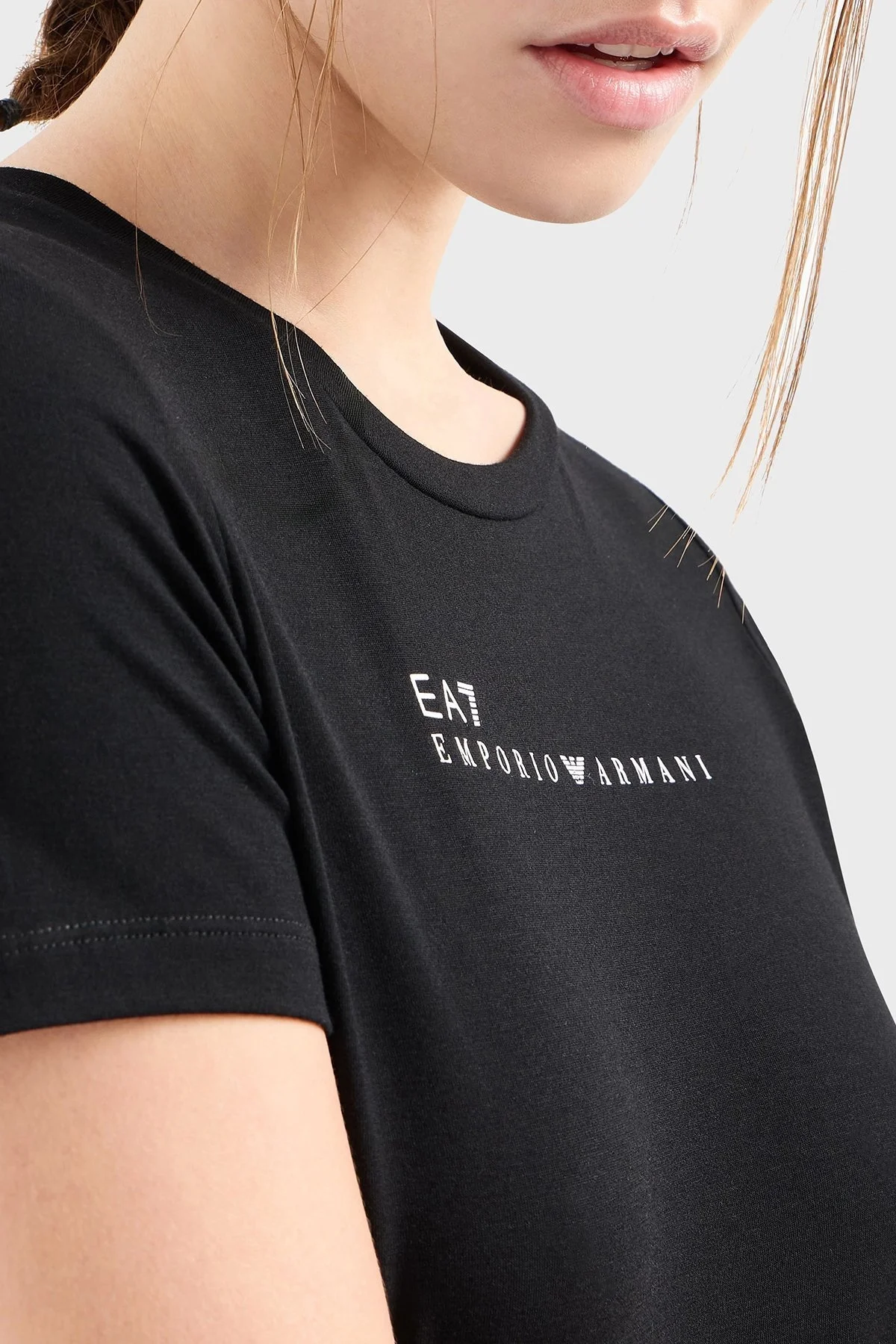 EA7 Streç Logo Yazılı Slim Fit Bisiklet Yaka Bayan T Shirt 7W000274 AF12945 UC001 SİYAH - 4