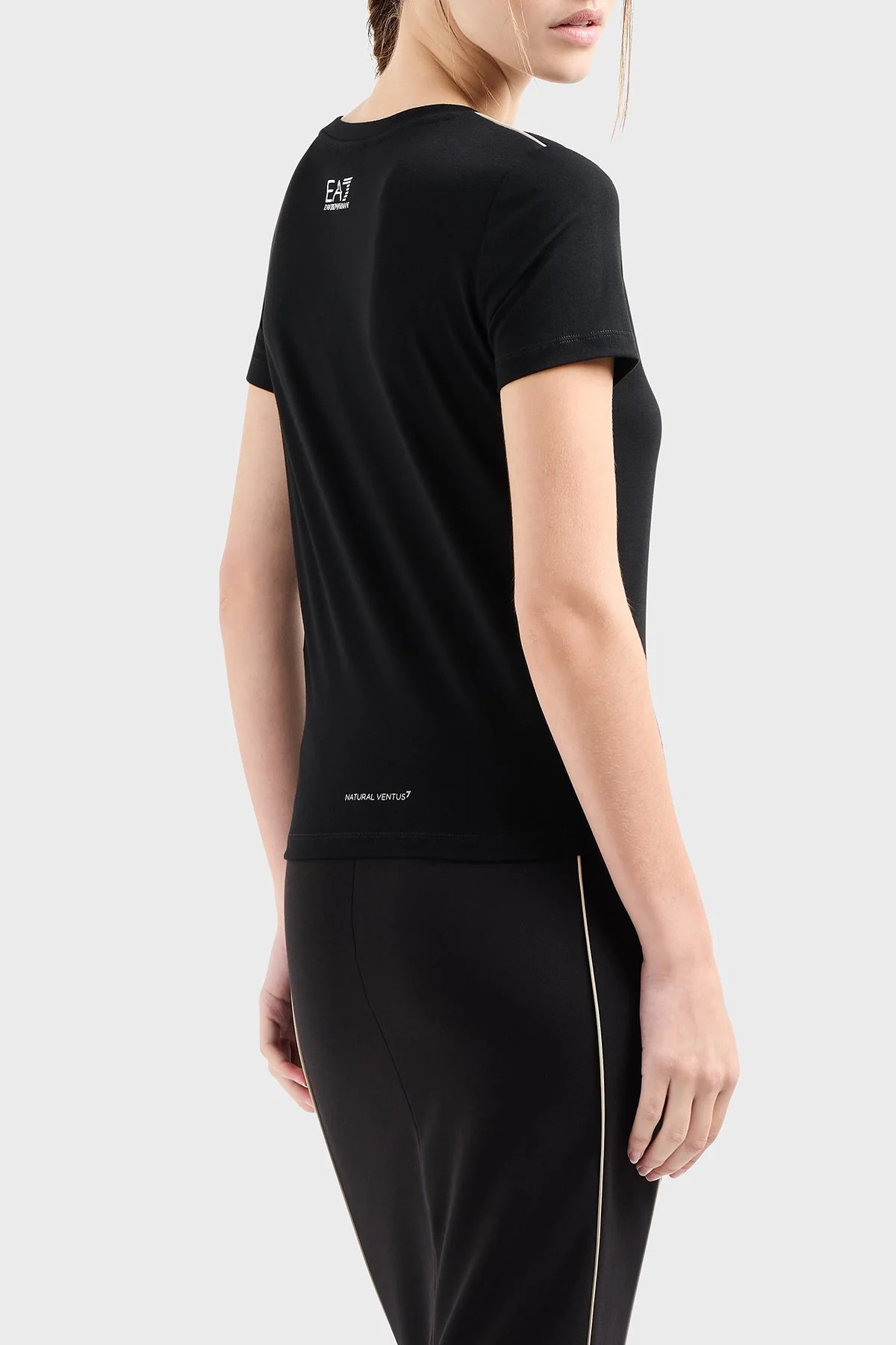 EA7 Streç Logo Yazılı Slim Fit Bisiklet Yaka Kadın T Shirt 7W000274 AF12945 UC001 SİYAH - 3