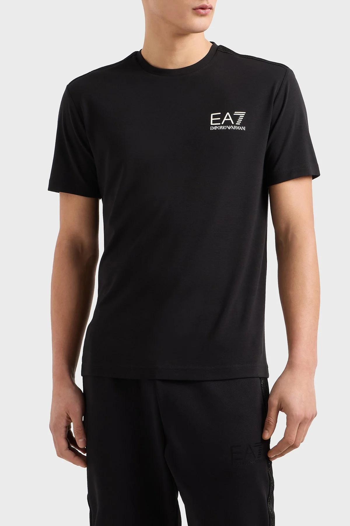 EA7 Streç Logolu Slim Fit Bisiklet Yaka Erkek T Shirt 7M000299 AF13739 UC001 SİYAH - 1