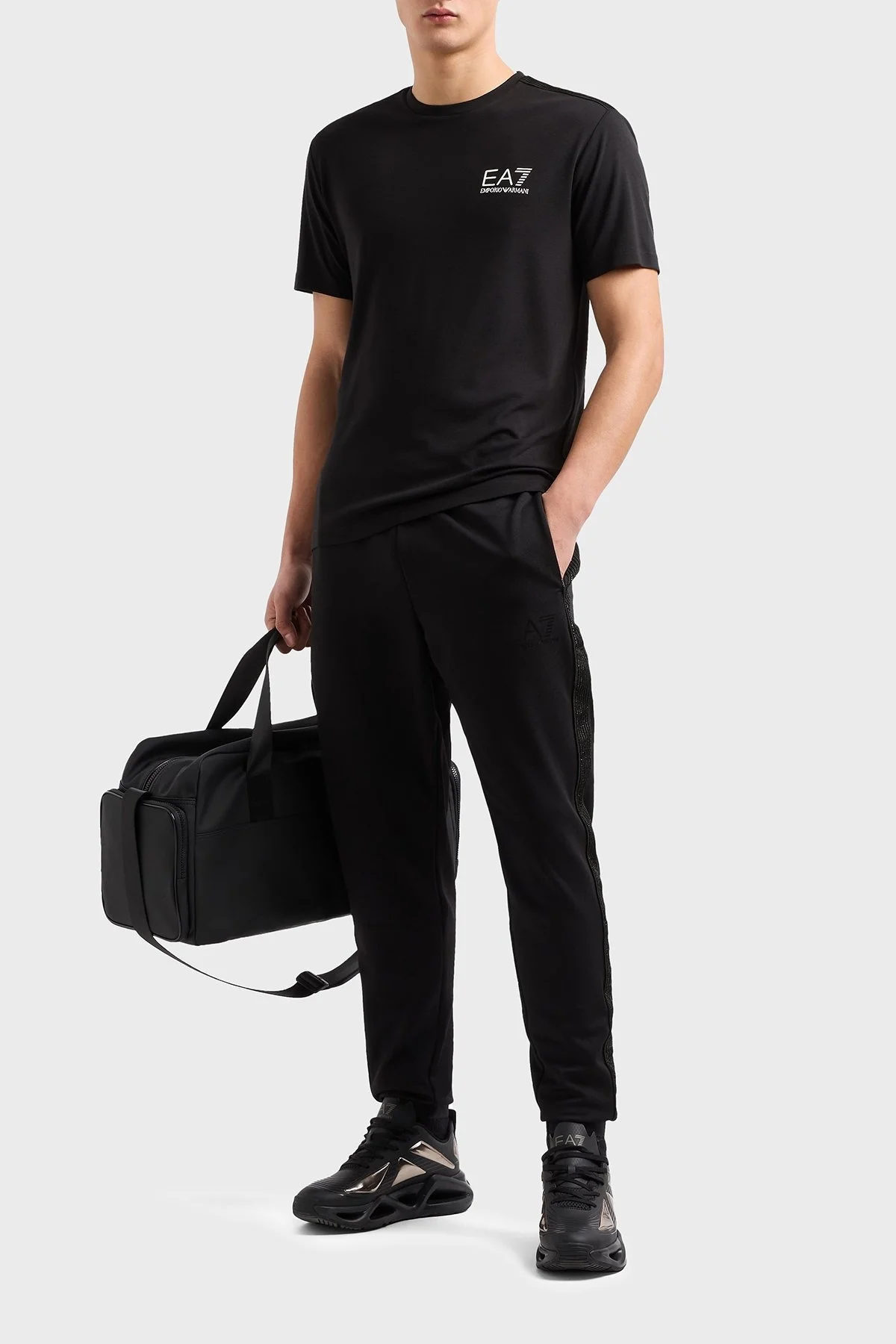 EA7 Streç Logolu Slim Fit Bisiklet Yaka Erkek T Shirt 7M000299 AF13739 UC001 SİYAH - 2