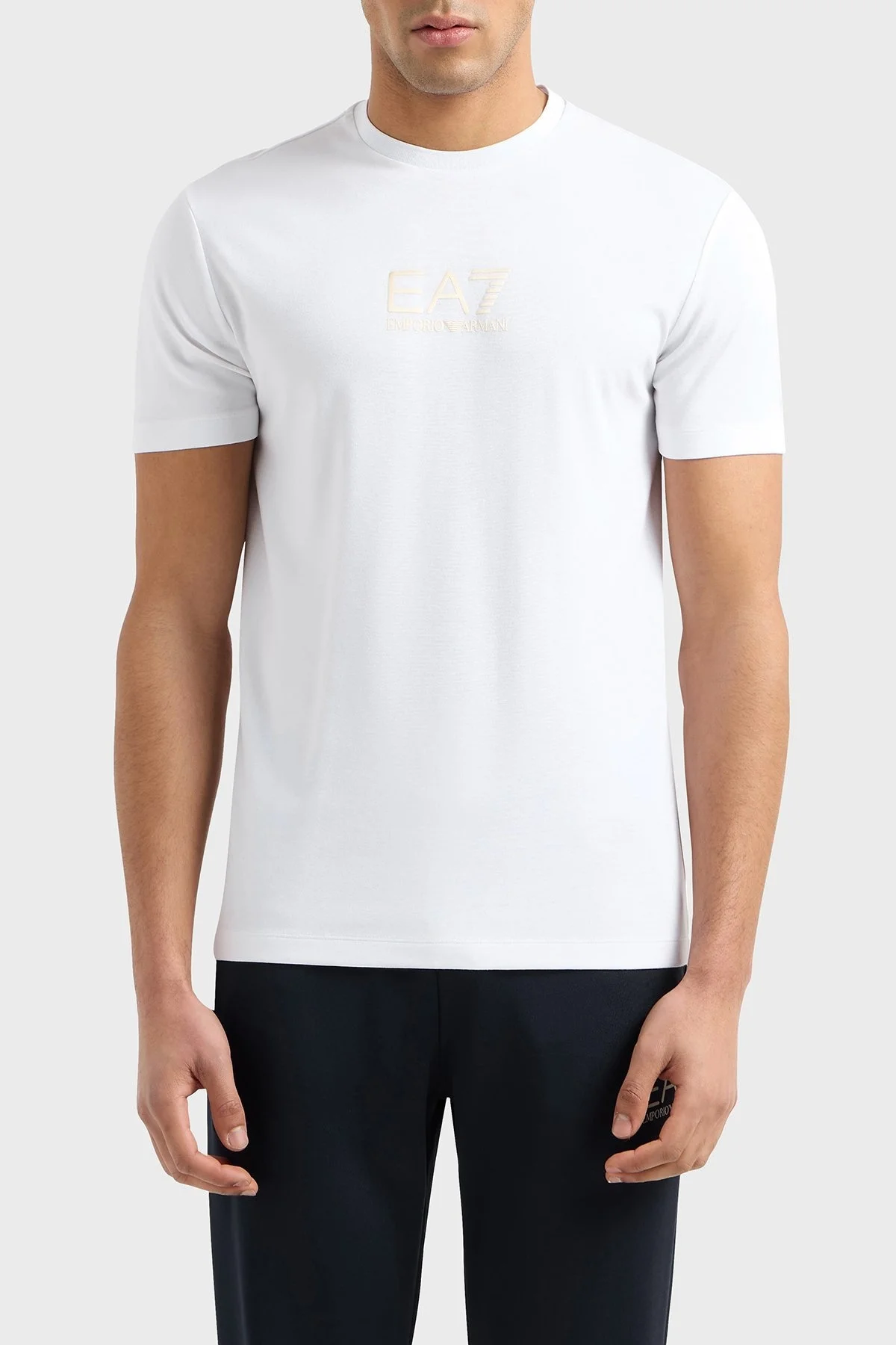 EA7 Streç Logolu Slim Fit Bisiklet Yaka Erkek T Shirt 7M000301 AF13739 U0002 BEYAZ - 1