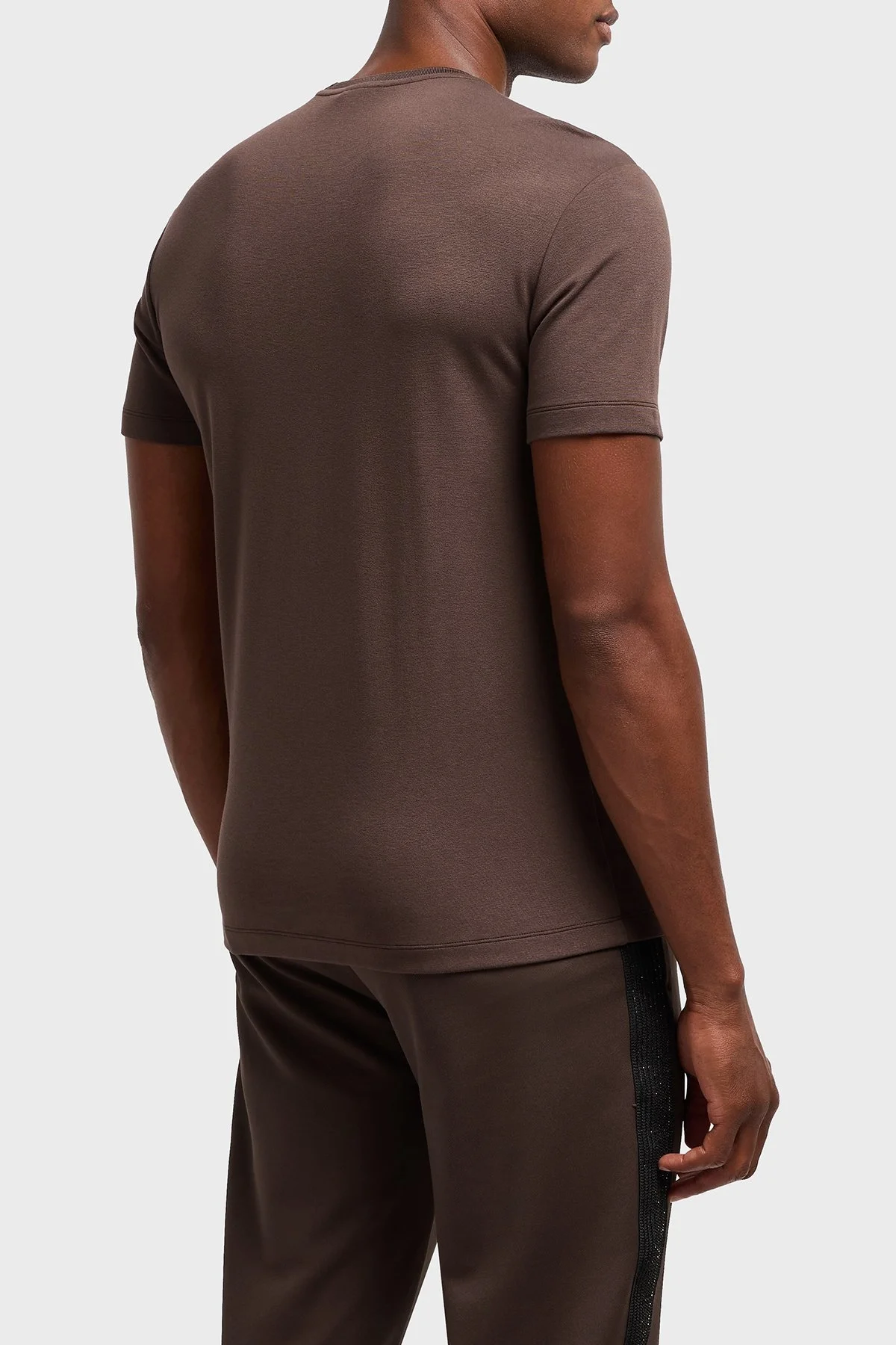 EA7 Streç Logolu Slim Fit Bisiklet Yaka Erkek T Shirt 7M000301 AF13739 U6139 KAHVE - 3