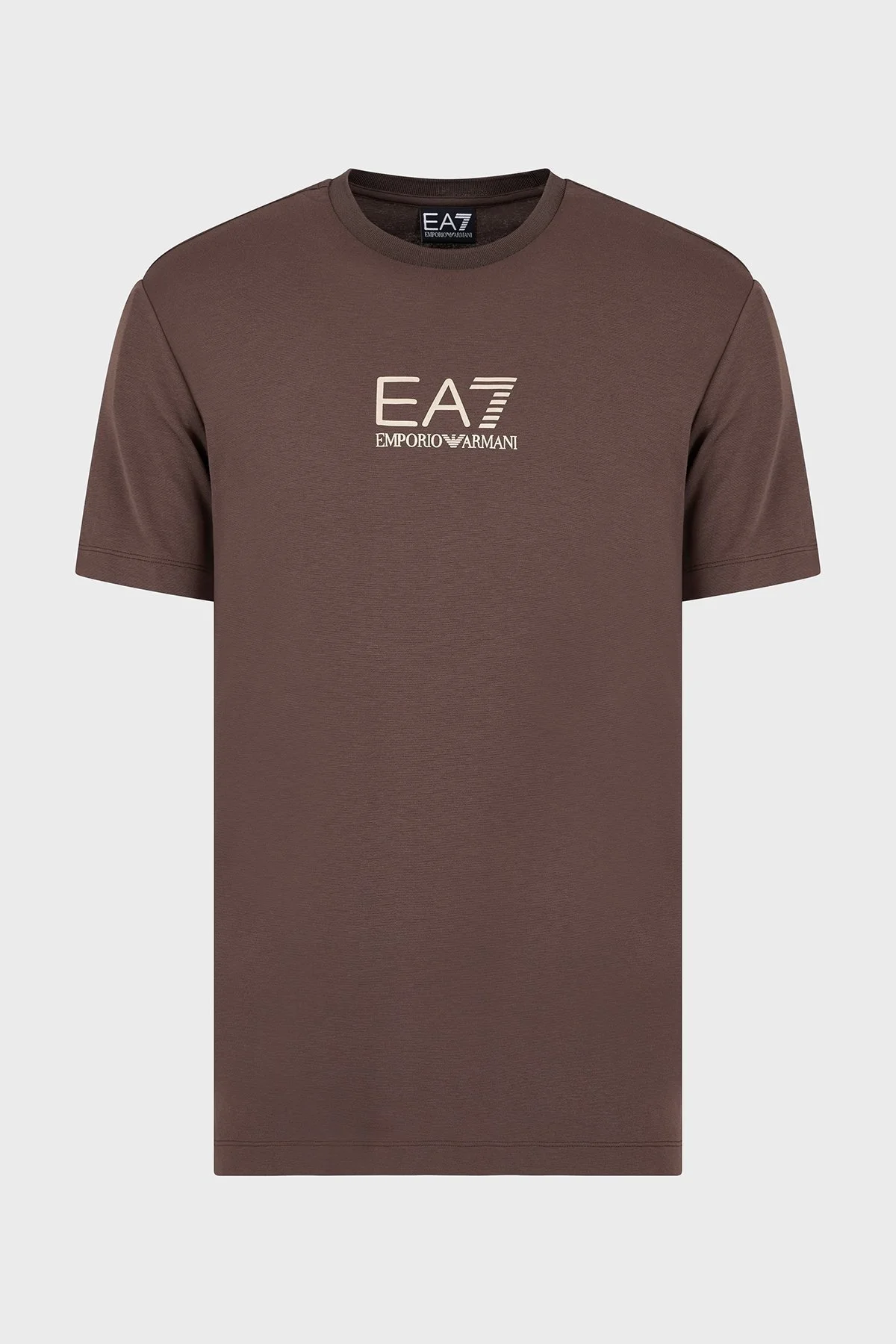 EA7 Streç Logolu Slim Fit Bisiklet Yaka Erkek T Shirt 7M000301 AF13739 U6139 KAHVE - 5