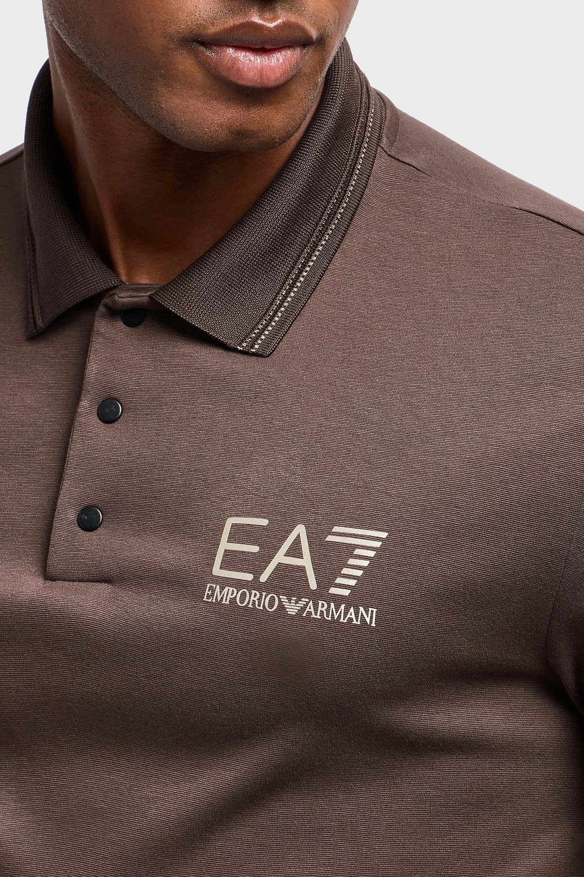 EA7 Streç Logolu Slim Fit Düğmeli Erkek Polo Yaka T Shirt 7M000300 AF13739 U6139 KAHVE - 9