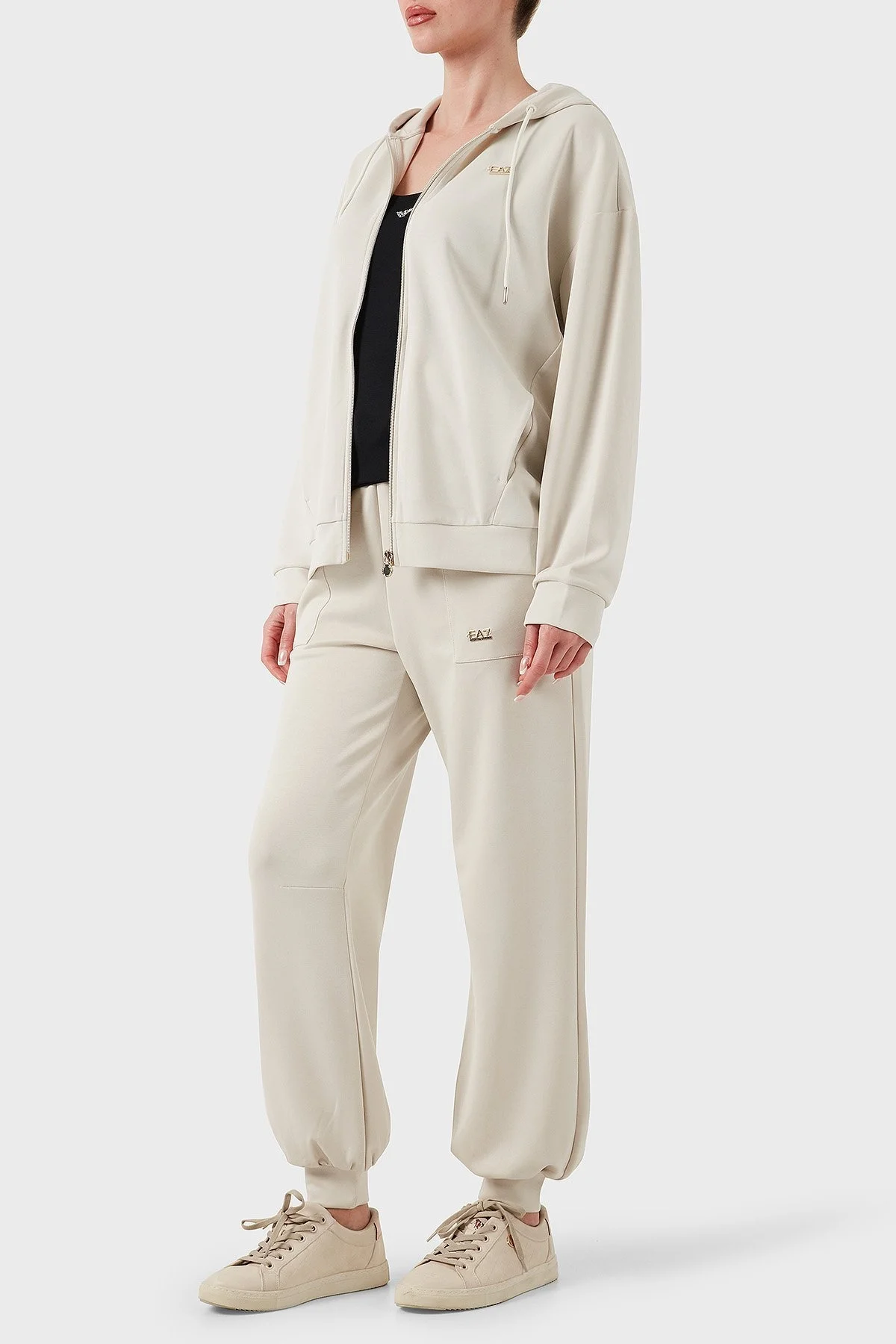 EA7 Streç Modal Karışımlı Relaxed Fit Kapüşonlu Yaka Bayan Sweat 7W000192 AF12643 U1112 KREM - 2