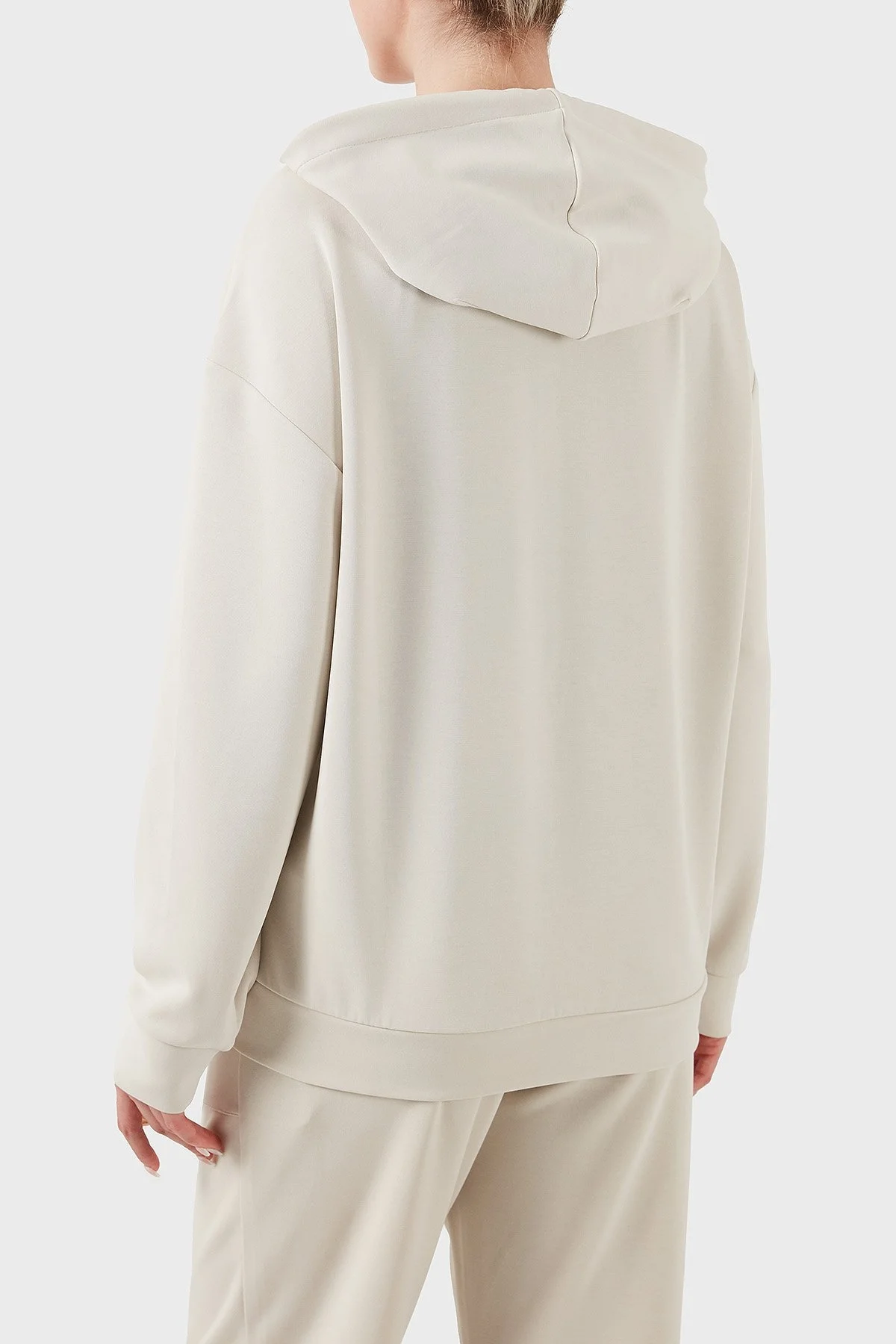 EA7 Streç Modal Karışımlı Relaxed Fit Kapüşonlu Yaka Bayan Sweat 7W000192 AF12643 U1112 KREM - 3