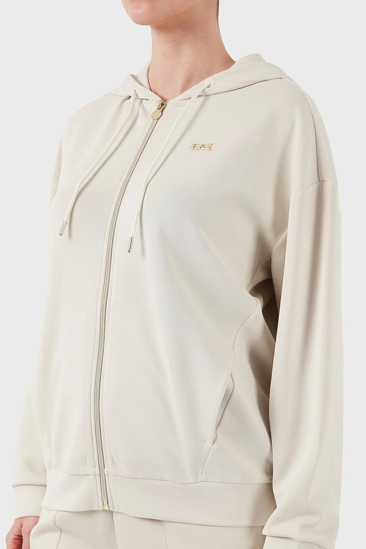 EA7 Streç Modal Karışımlı Relaxed Fit Kapüşonlu Yaka Bayan Sweat 7W000192 AF12643 U1112 KREM - 6