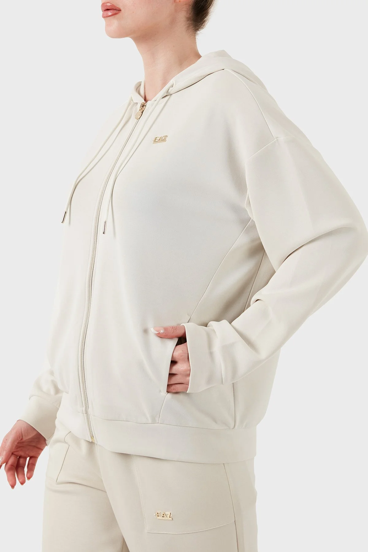 EA7 Streç Modal Karışımlı Relaxed Fit Kapüşonlu Yaka Kadın Sweat 7W000192 AF12643 U1112 KREM - 5