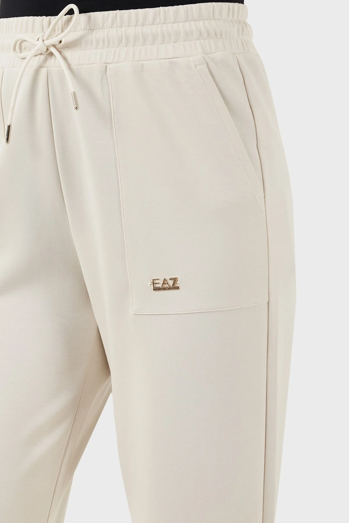 EA7 Streç Modal Karışımlı Relaxed Fit Yüksek Bel Ribanalı Paça Jogger Bayan Pantolon 7W000193 AF12643 U1112 BEJ - 5